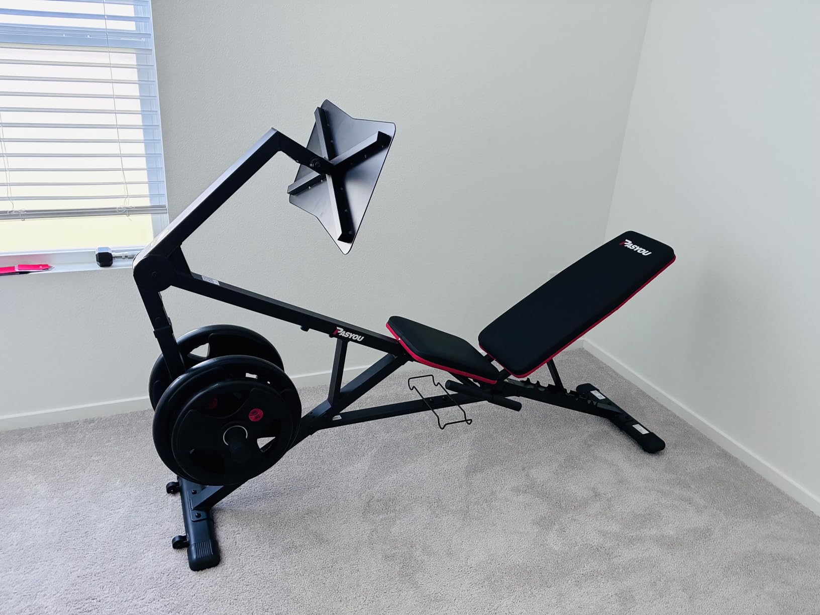 PASYOU Adjustable Weight Bench Leg Press Machine for Home Gym | Foot Plate Weight Bench with Leg Press, Compact Fitness Bench for Glutes, Quads, Compatible with 1'' and 2'' Weight Plates customer photo 1