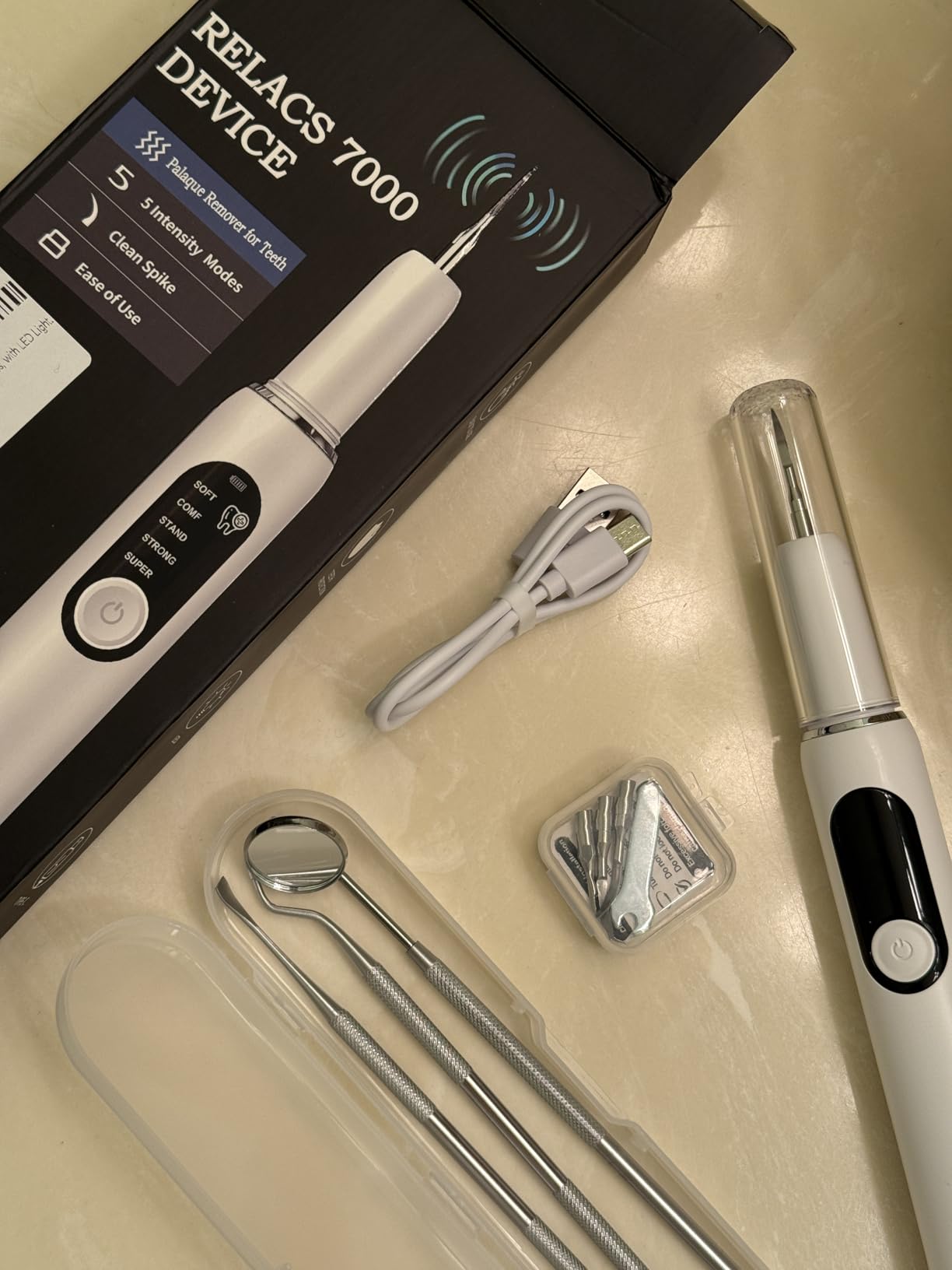 RELACS 7000 Plaque Remover for Teeth, Tartar Remover for Teeth, Dental Calculus Remover, Teeth Cleaning Kit 5 Speed Modes with 3 Replaceable Heads, with LED Light customer photo 2