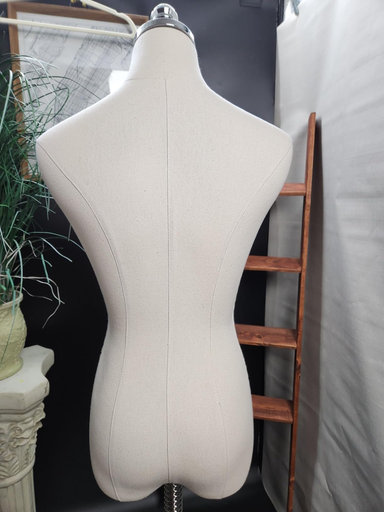 Female Display Dress Form Mannequin in Natural Canvas on Metal Rolling Base by TSC (Natural Canvas / Chrome Metal, Large) customer photo 1
