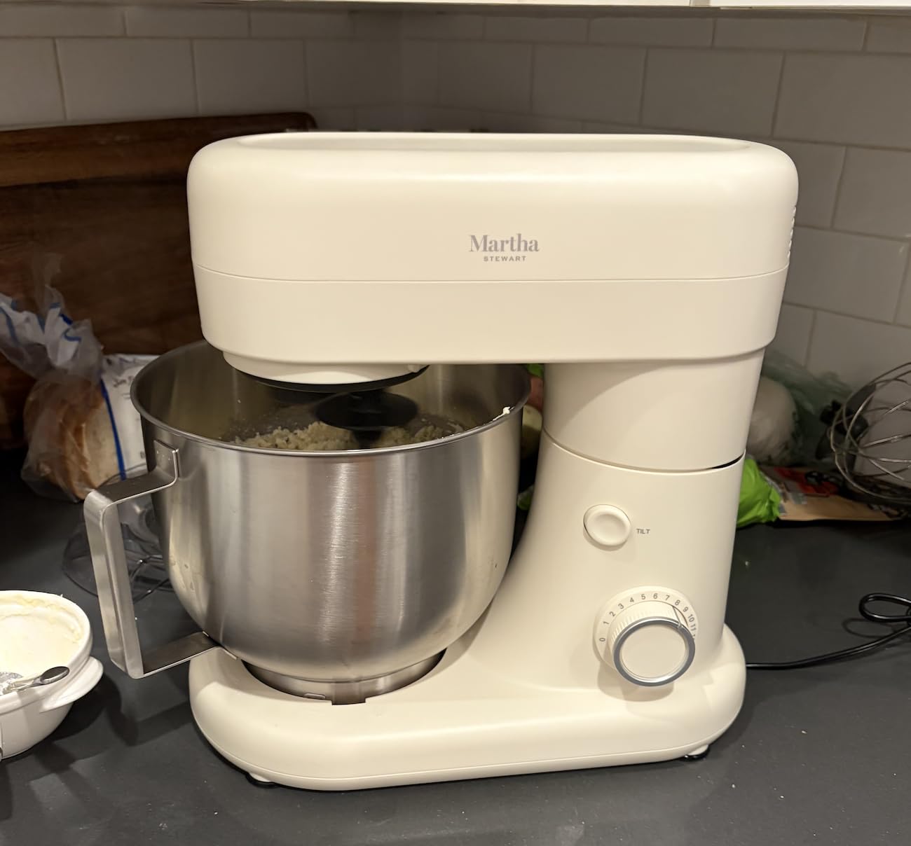 Martha Stewart 5.3QT Tilt Head Stand Mixer, 12 Speeds, Stainless Steel Bowl | Dough Hook, Stainless Whisk, Beater, Removable Splash Shield, Bread, Cake & Whipping, Electric Kitchen Mixer, Linen Cream customer photo 1