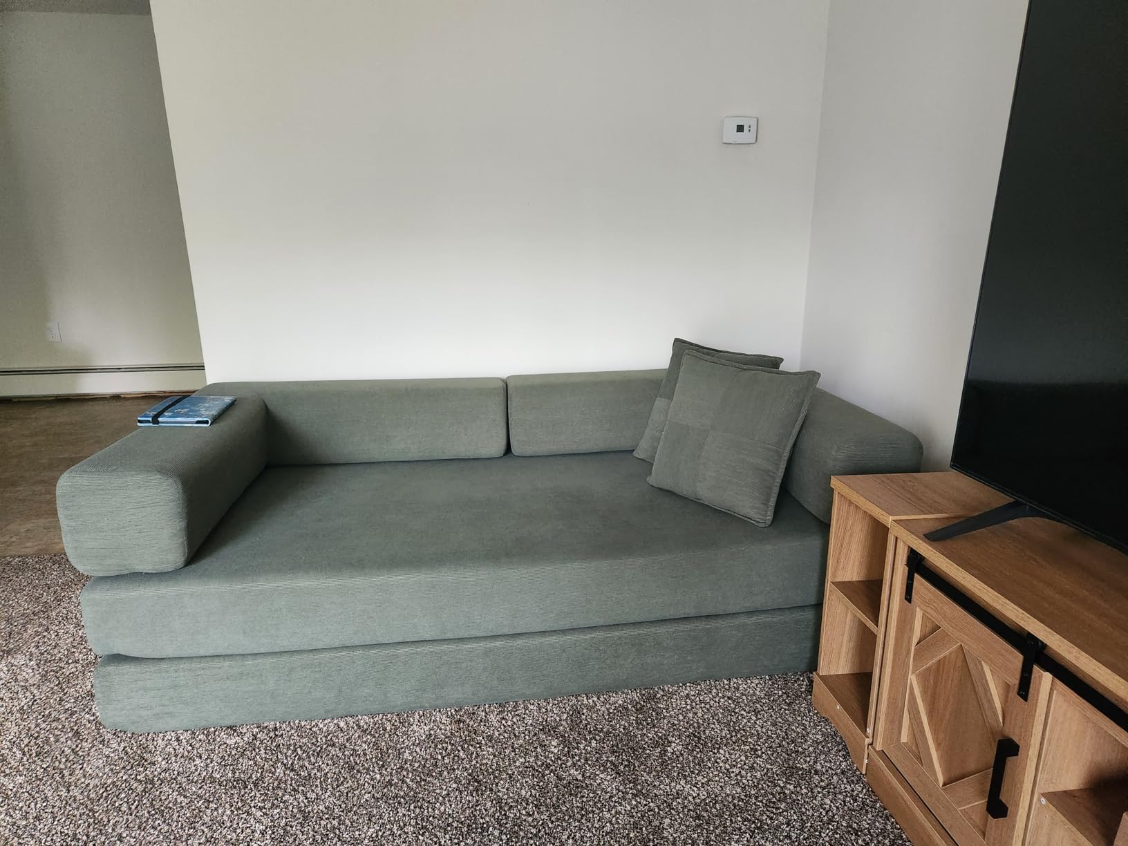 GRUSIGN 78 Inch Convertible Sofa Bed, 5-in-1 Futon Sofa Bed Pull Out Couch, Boneless Couch Bed for Living Room, Corduroy Boneless Couches for Bedroom, Apartment, No Assembly Sleeper Sofa Bed, Beige customer photo 2