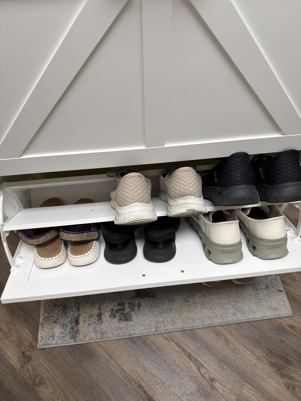 GRUSIGN Shoe Cabinet, Shoe Storage Cabinet with 2 Flip Drawers & Adjustable Shelf, Space-Saving Shoe Organizer, Narrow Shoe Cabinet Storage for Entryway/Hallway, White customer photo 2