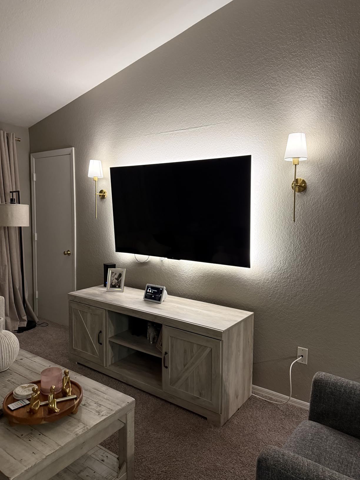 Brightown Battery Operated Wall Sconces Set of Two, RGBWW Wireless Rechargeable Wall Lights with Dimmable Magnetic Bulbs and Remote, Gold Wall Lamp for Living Room Bedroom Hallway Decor customer photo 1