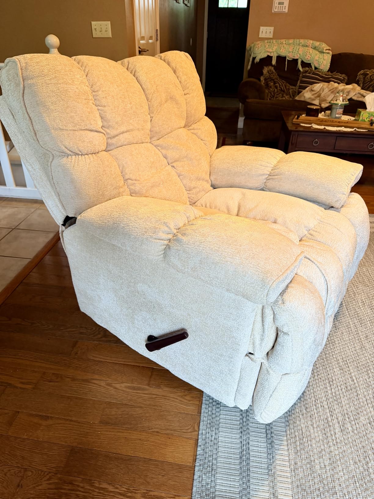 Oversized Power Swivel Rocker Recliner Chair for Big and Tall, Electric Chenille Glider with USB Ports, Extra Wide Overstuffed Reclining Sofa for Living Room Nursery, 375lbs (Brown, Power) customer photo 1