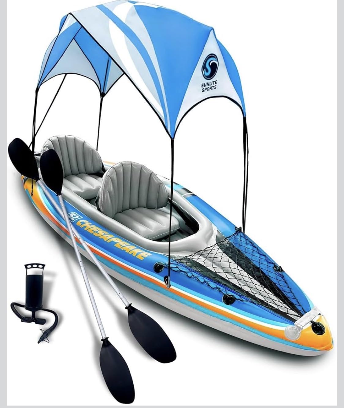Sunlite Sports Inflatable Kayak 2 Person with Canopy, Portable Inflatable Boat with Shed & Aluminum Oars, Lightweight Tandem Kayak with Air Pump & Carry Bag for Lakes & Rivers, 400 LB customer photo 1