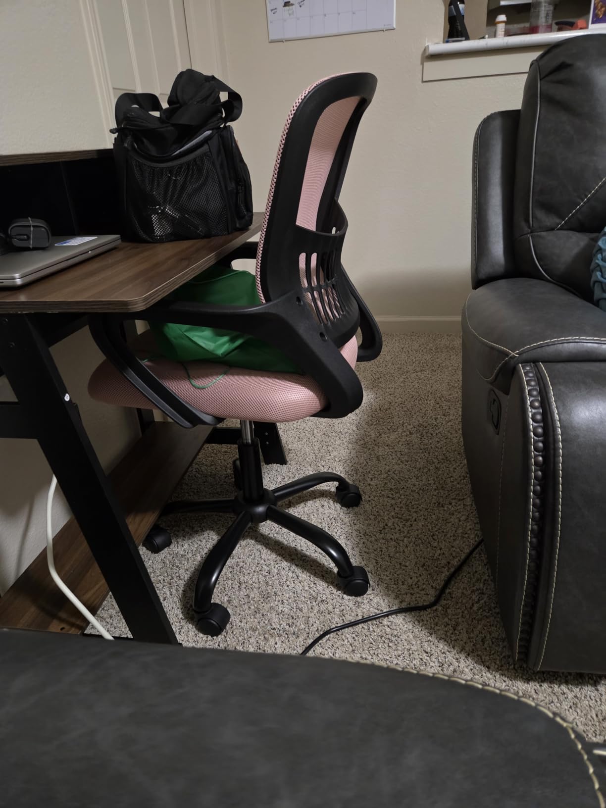 DUMOS Home Office Chair - Ergonomic Mid Back Mesh Desk Chair with Lumbar Support & Rocking Mode, Height Adjustable, Fixed Armrest, 360 Degree Swivel, Black customer photo 1