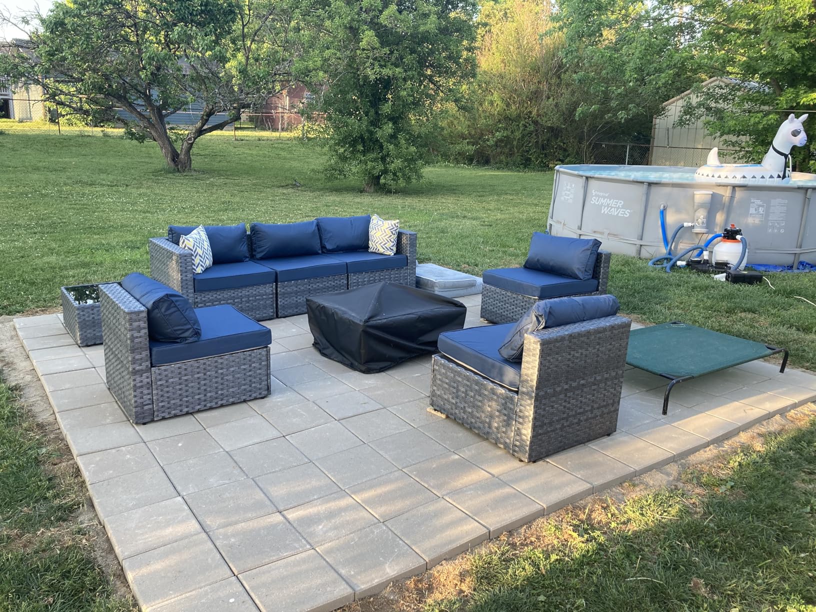 Shintenchi 7 Pieces Outdoor Patio Furniture Sets, Patio Sectional Sofa Couch, Gray PE Wicker Furniture Modular Patio Conversation Sets Patio Sofa with Washable Cushions, Aegean Blue customer photo 2