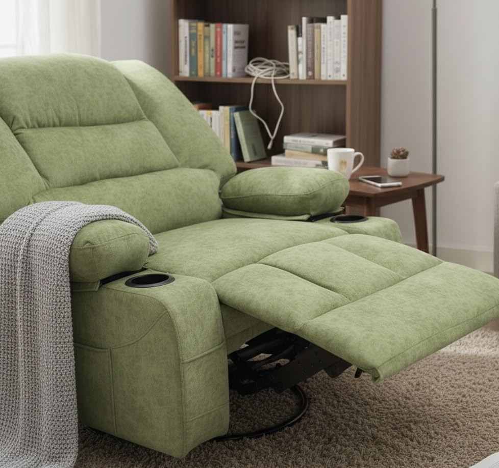 KCQ Oversized Swivel Rocker Recliner Chair with Massage Heat Cup Holders, Overstuffed Fabric Heated Massaging Swivel Glider Chair Rocking Recliner Chair, Grey customer photo 2