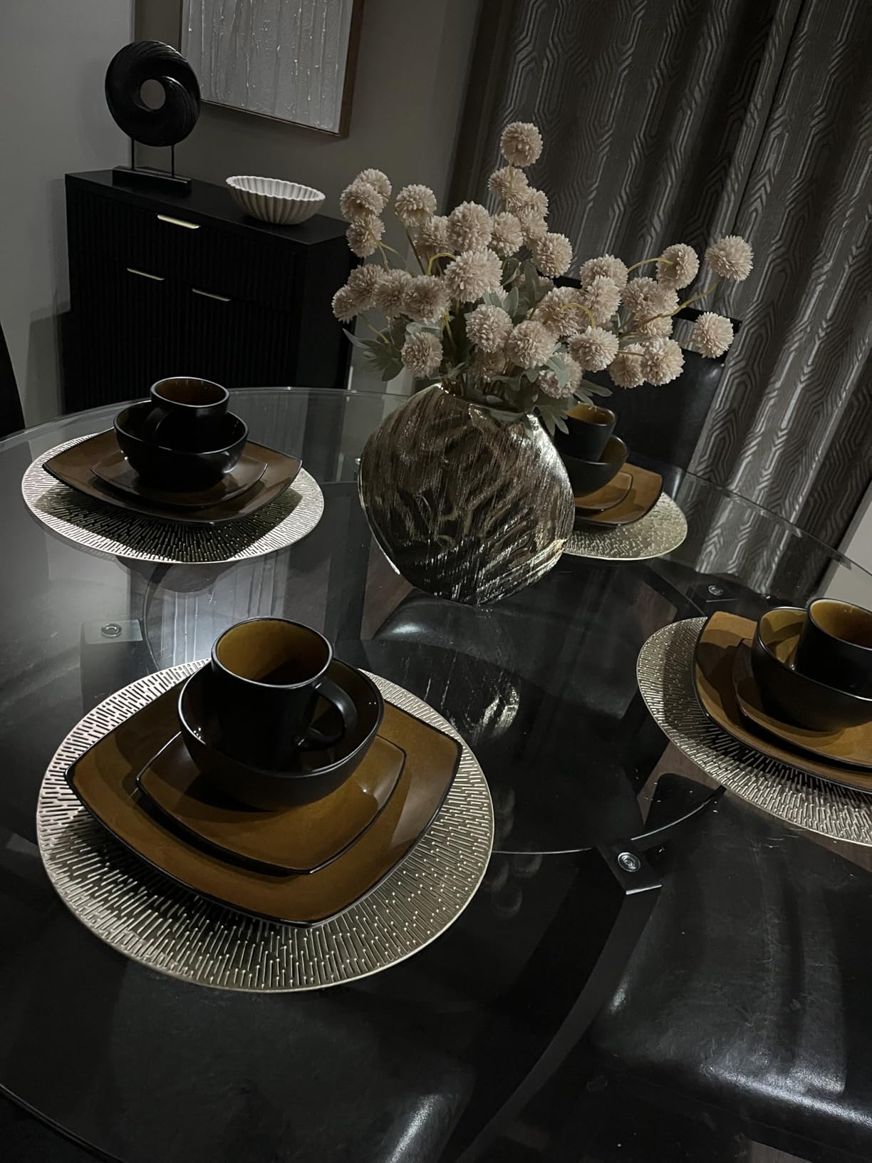 Gibson Elite Island Bay 12-Piece New Bone China Dinnerware Set Service for 4, Reactive Glaze Plates and Bowls, Dishwasher and Microwave Safe, Black and Cream customer photo 2