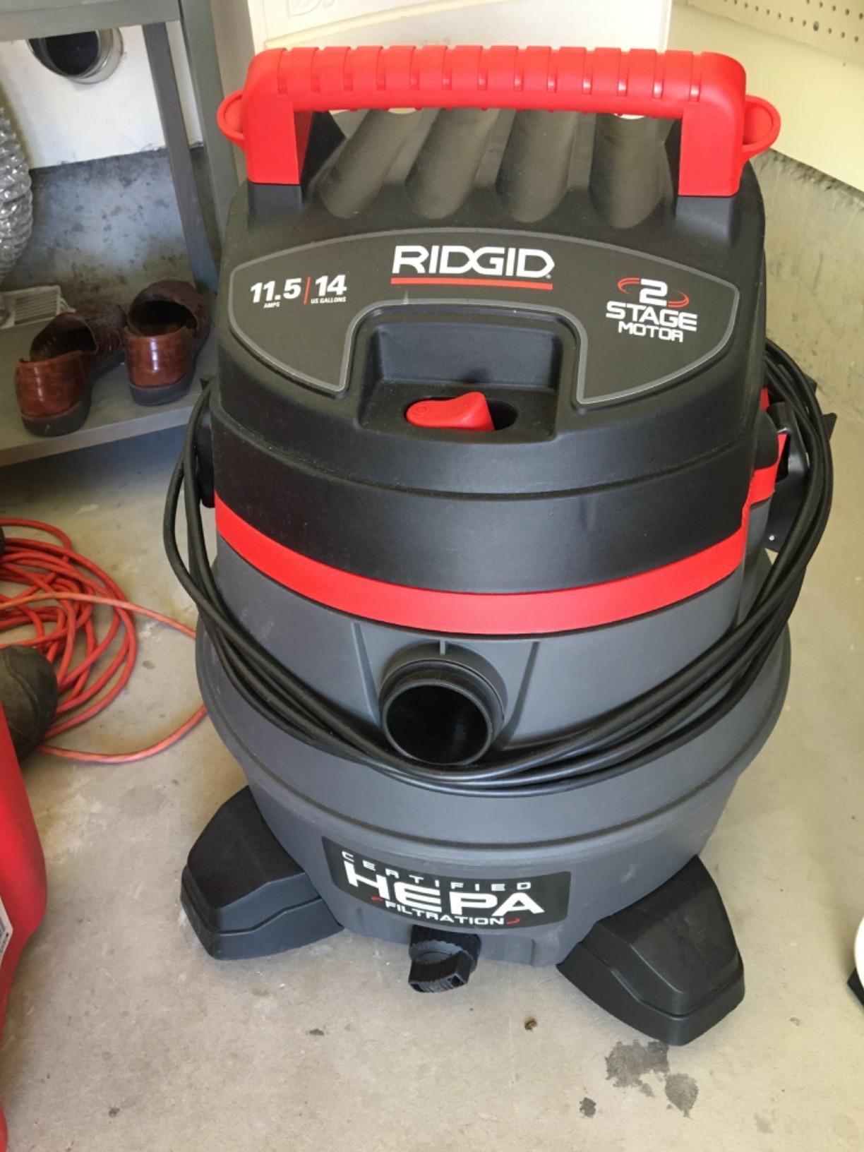 RIDGID 50368 RV2400HF Wet Dry Vacuum, 14-Gallon Shop Vacuum with Certified HEPA Filtration, 2-Stage 11.5A Motor, Casters, Pro Hose, Drain, Blower Port, Red customer photo 1
