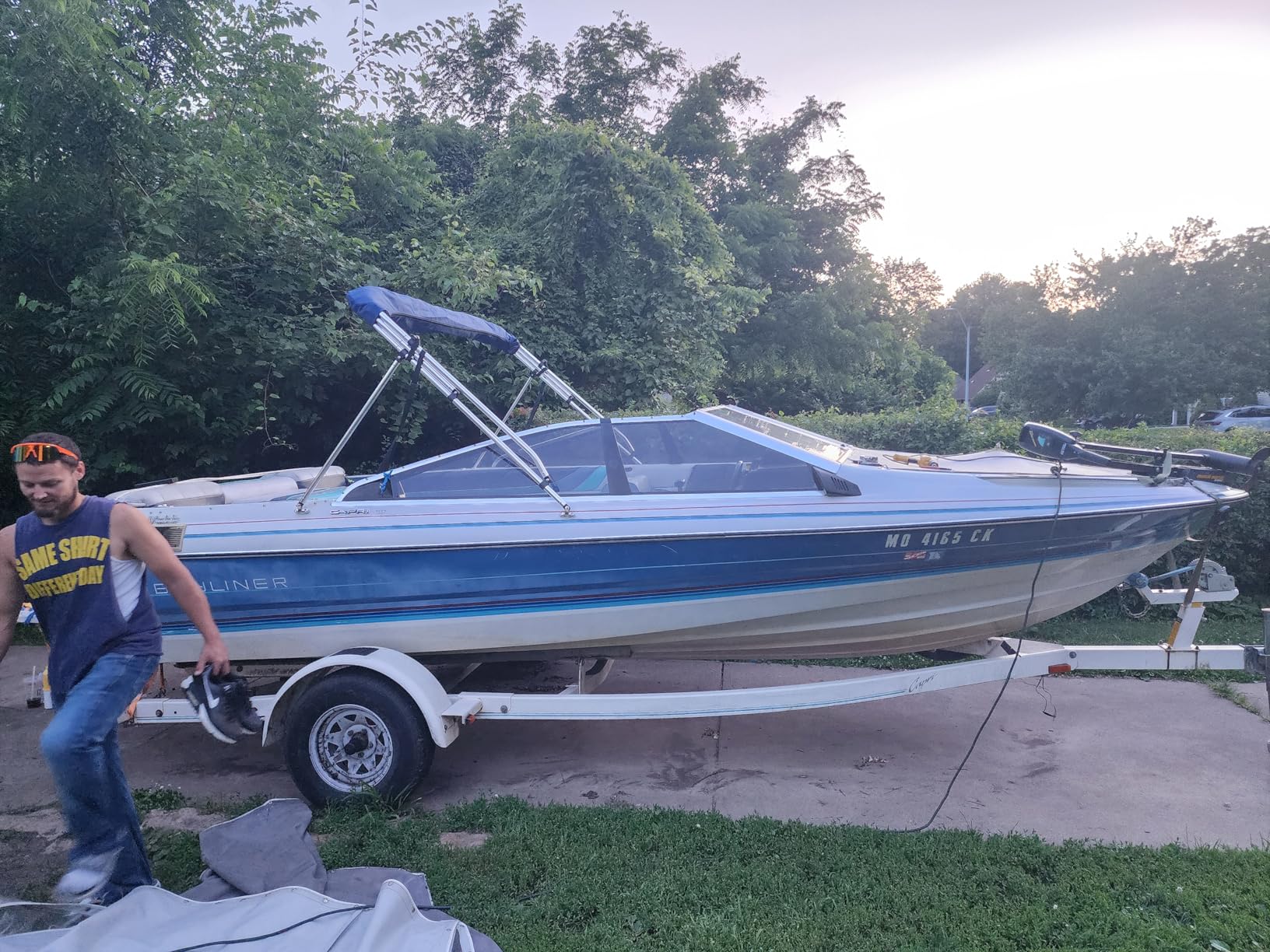 MSC 3 Bow 4 Bow Bimini Top Boat Cover,600D Solution Dyed Polyester,2 Support Poles& 4 Adjustable Straps Included customer photo 1