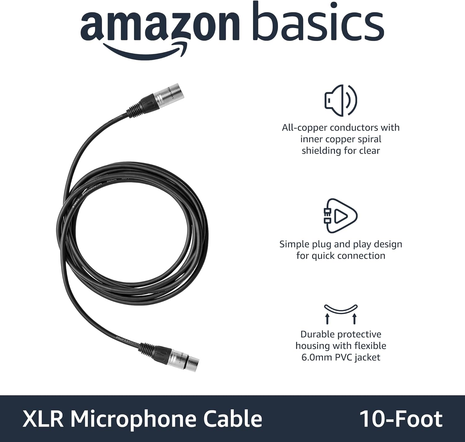 Amazon Basics XLR Microphone Cable for Speaker or PA System, Recording Studio, All Copper Conductors, Low Noise, 10 ft, Black customer photo 2