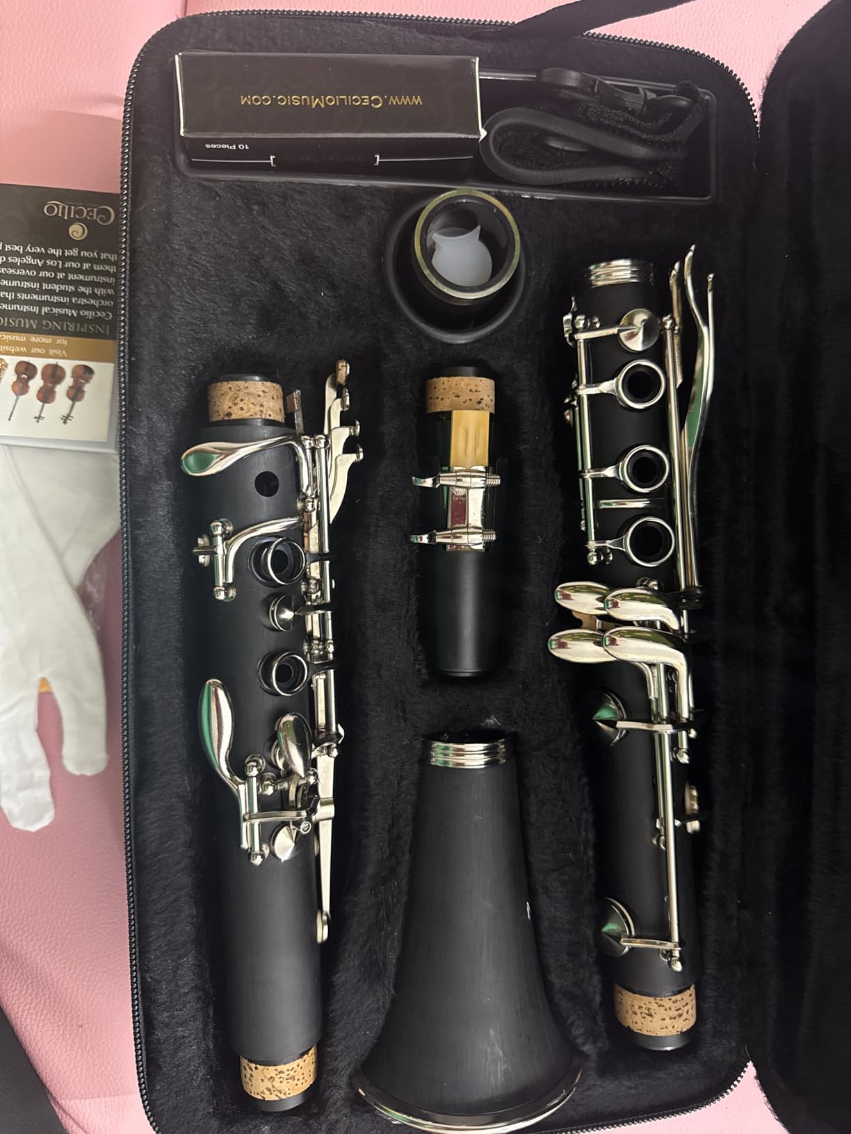 Mendini By Cecilio B Flat Clarinet for Beginner, Ebonite Bb Clarinet with 10 Reeds, Mouthpiece, Cork Grease, Gloves, Cleaning Cloth, Hard Case, Pocketbook, Stand (Light Blue) customer photo 2