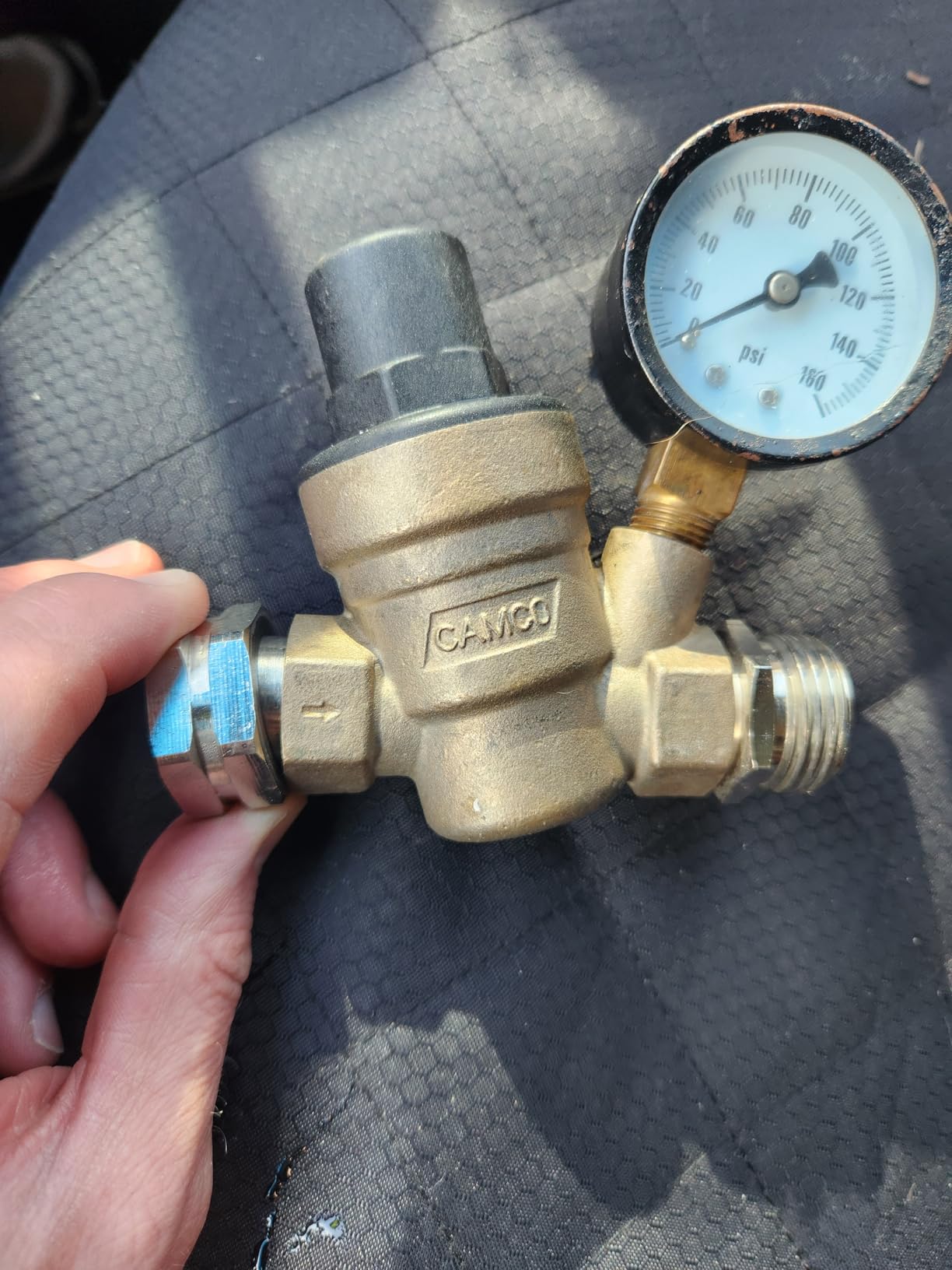 Camco Adjustable RV Water Pressure Regulator - Help Stop Damage to RV & Marine Appliances, Plumbing Fixtures, and Hoses - Features Standard Garden Hose Threads for Simple Hookup - 40058 customer photo 2