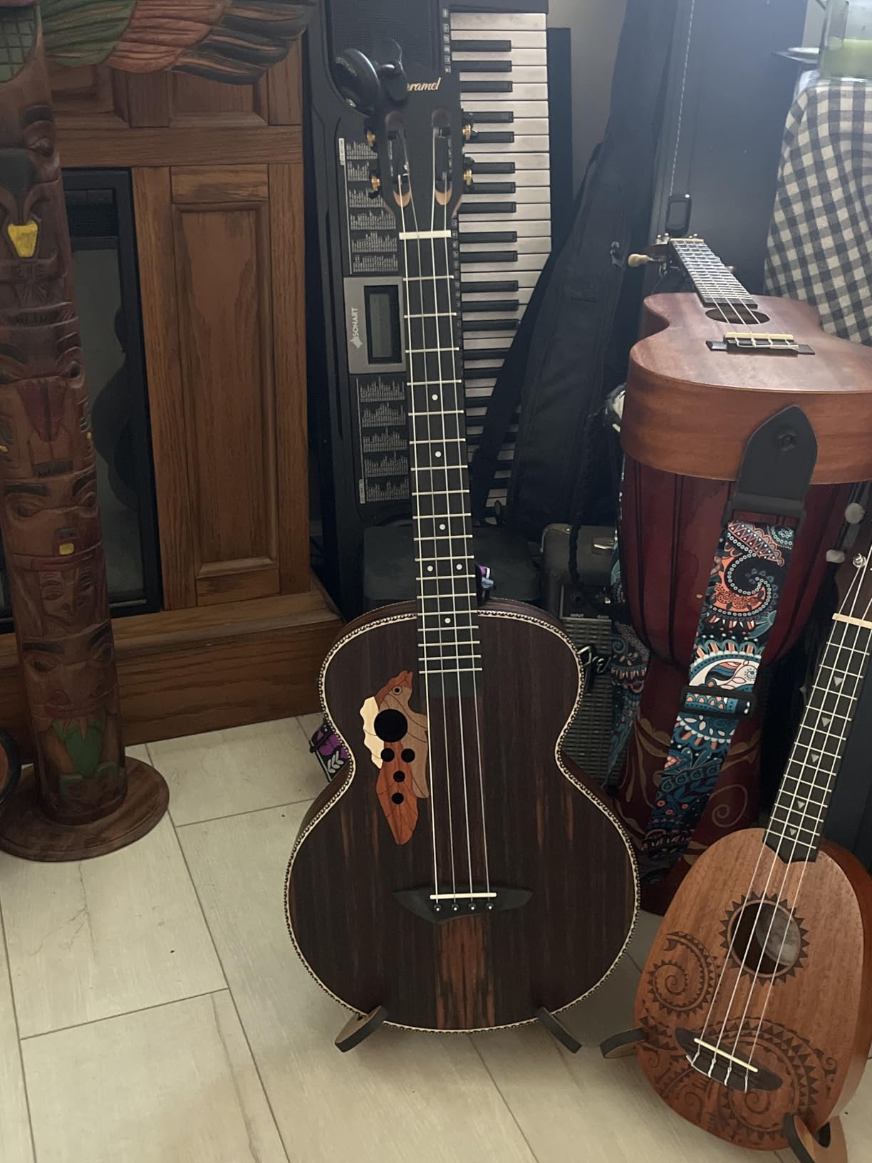 Caramel Ebony Wood Baritone Ukulele 30inch Wood LCD Color Display Electric Ukelele Kit customer photo 1