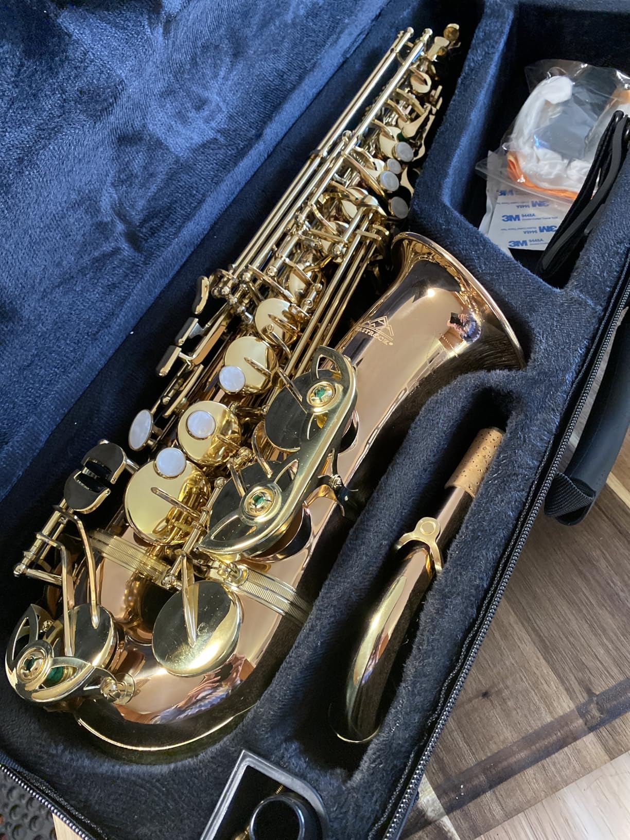EASTROCK Dark Blue/Golden Alto Saxophone E Flat Sax Full Kit for Students Beginner with Carrying Case, Mouthpiece, Cleaning Kit, Neck Strap customer photo 2
