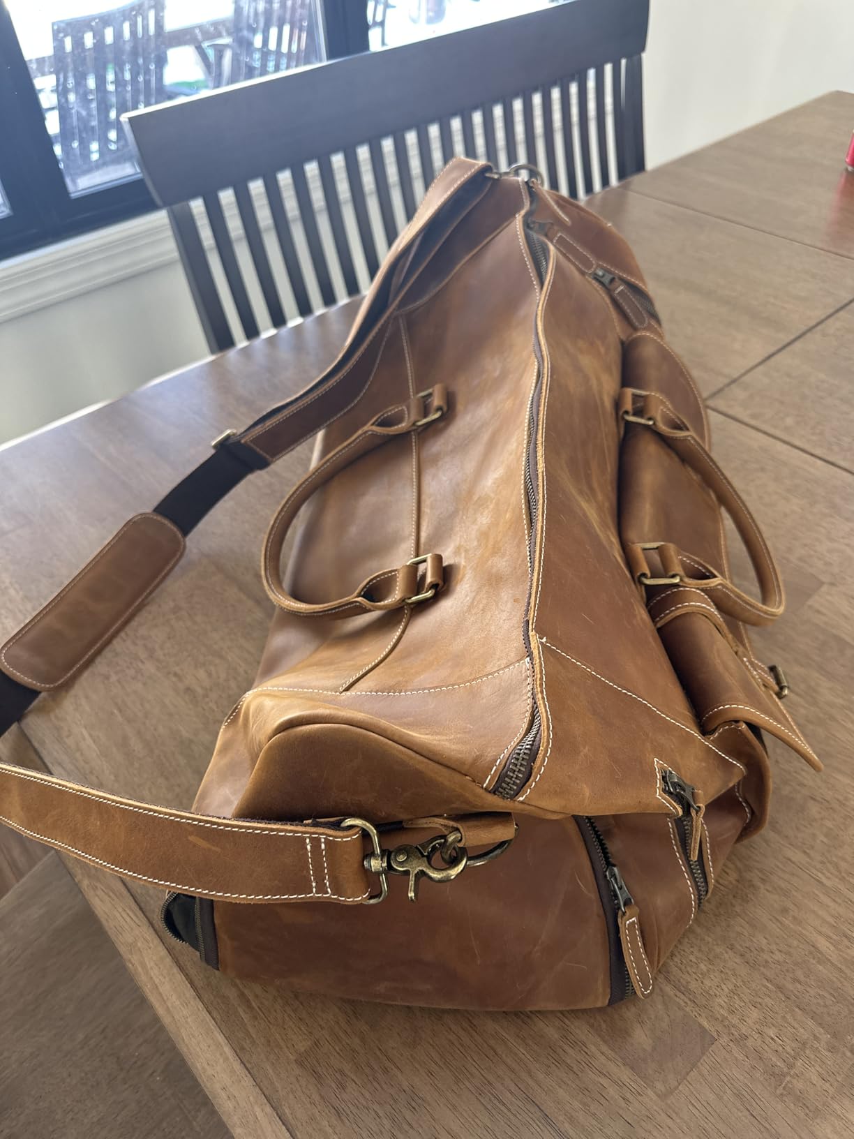 Leather Travel Duffel Bags, Mens Classic Gift Carry on Bag Leather Weekend Bag Full Grain Overnight Luggage YKK Zipper customer photo 1