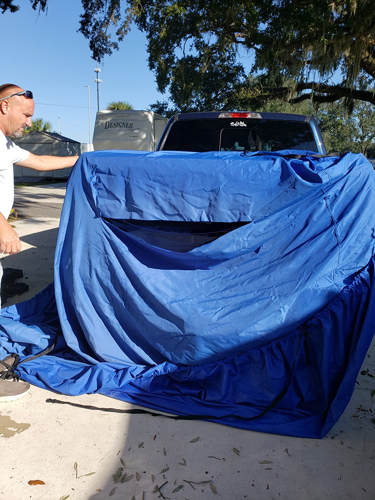 Seamander Boat Cover Waterproof Trailerable Heavy Duty Pontoon Non-Abrasive Lining (Pacific Blue, Fit Length 21-24 Beam Width Up to 104