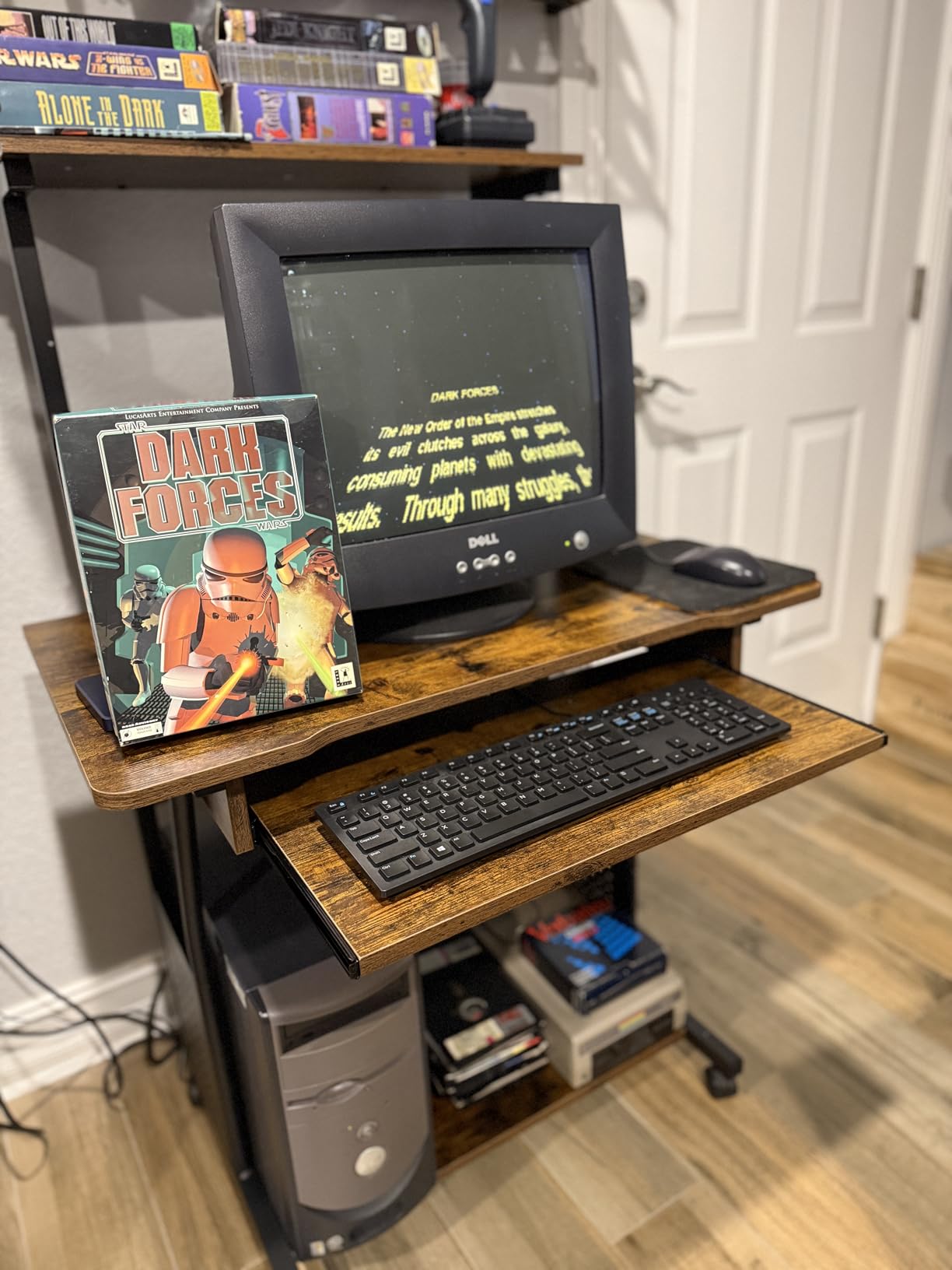 Yaheetech 3 Tiers Rolling Computer Desk with Keyboard Tray and Printer Shelf for Home Office, Mobile Computer Desk for Small Space, Retro Computer Table Compact PC Laptop Workstation, Rustic Brown customer photo 1