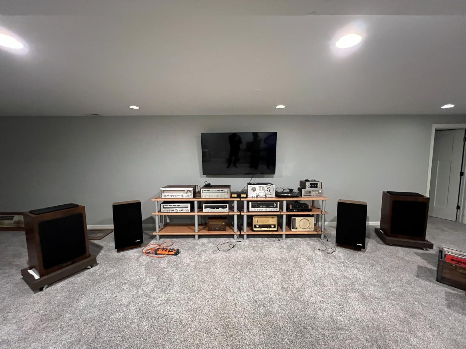 Monolith Double-Wide XL 3-Tier AV Stand - 300 lbs Weight Capacity Per Shelf, Maple customer photo 1