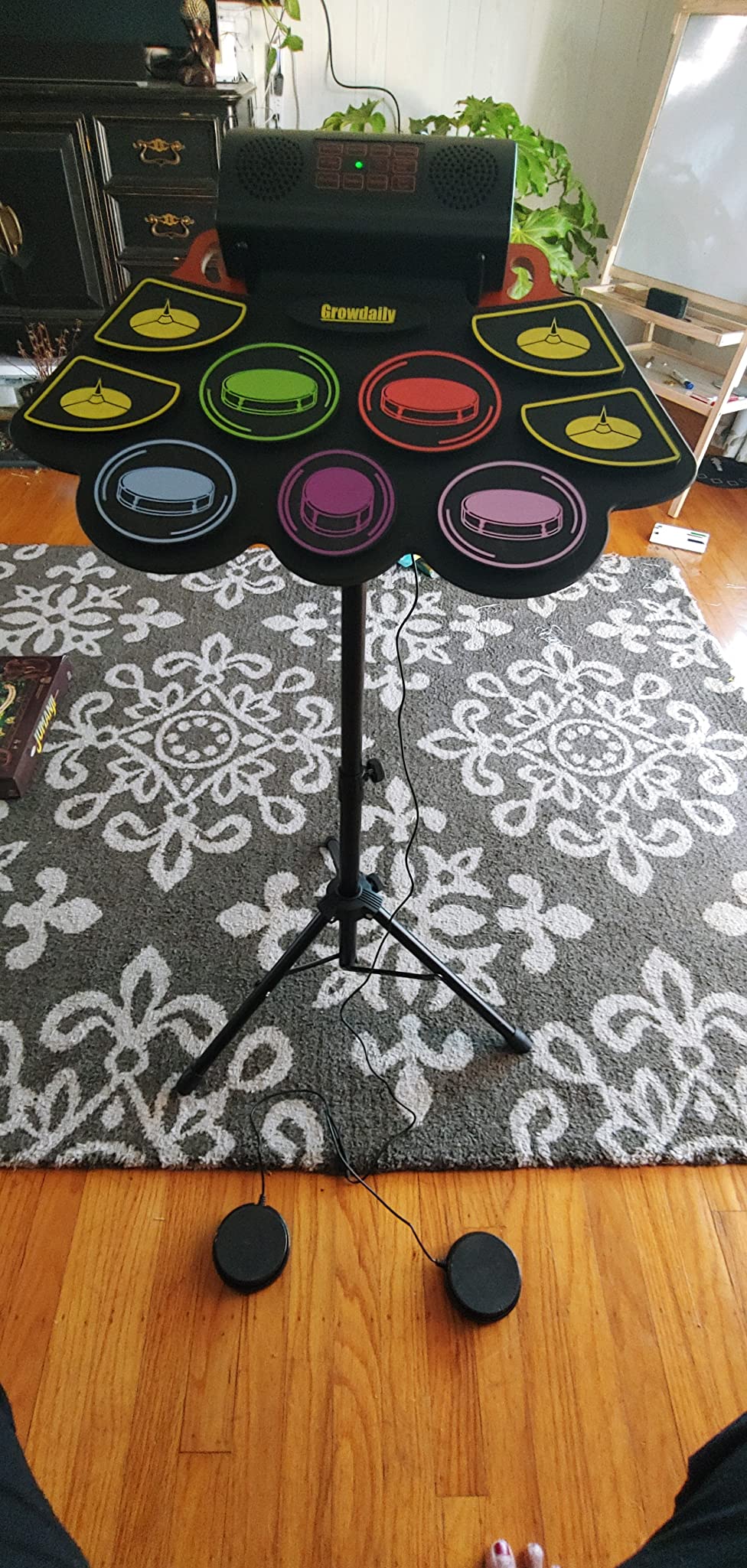 Electric Kids Drum Set, Electronic Drum Set Practice 9 Pads With Stand, Music Recording, Light Up Drum Sticks, Drum Pedal, Midi, Dual Stereo Speaker (Rainbow) customer photo 2