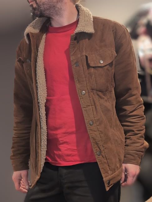 Men's Corduroy Jacket Winter Sherpa Lined Warm Thick Trucker Cargo Coat with 5 Pockets customer photo 2