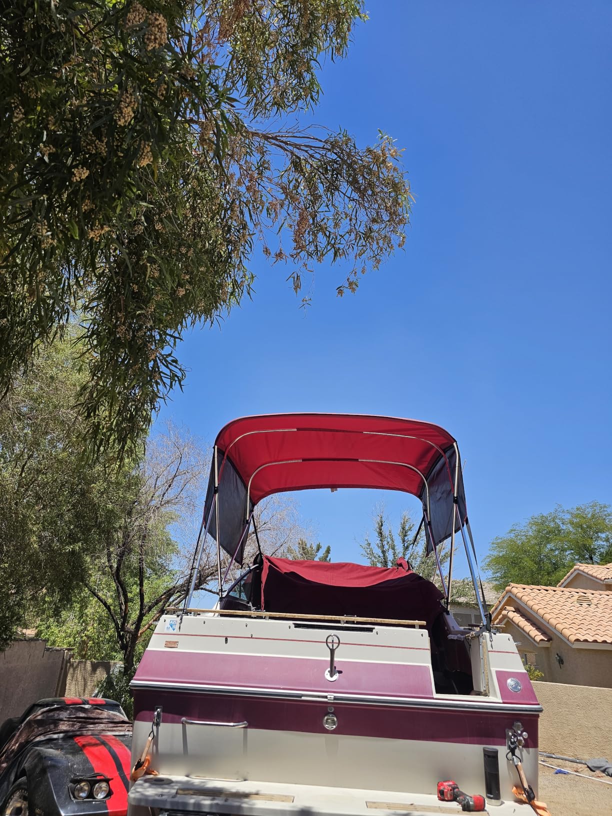 KAKIT 3 4 Bow Bimini Tops with Mesh Sidewalls Support Poles for Boats Marine Grade Canvas Top Includes 2 Straps Storage Boot 1 Inch Aluminum Frame customer photo 2