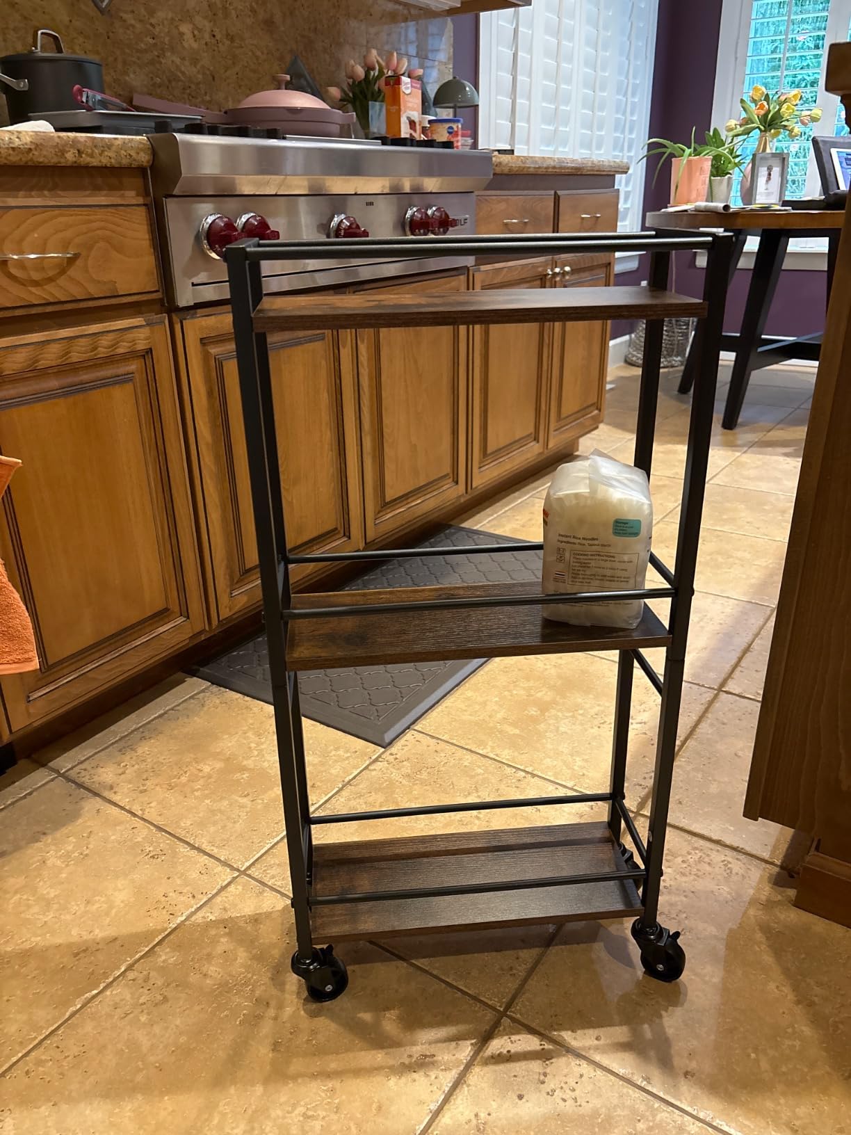 MAHANCRIS Slim Rolling Cart, Mobile Kitchen Cart on Wheels, Narrow Storage Cart for Small Space, Small Bar Cart, for Bathroom, Laundry, Living Room, Rustic Brown RCHR1501Z customer photo 2