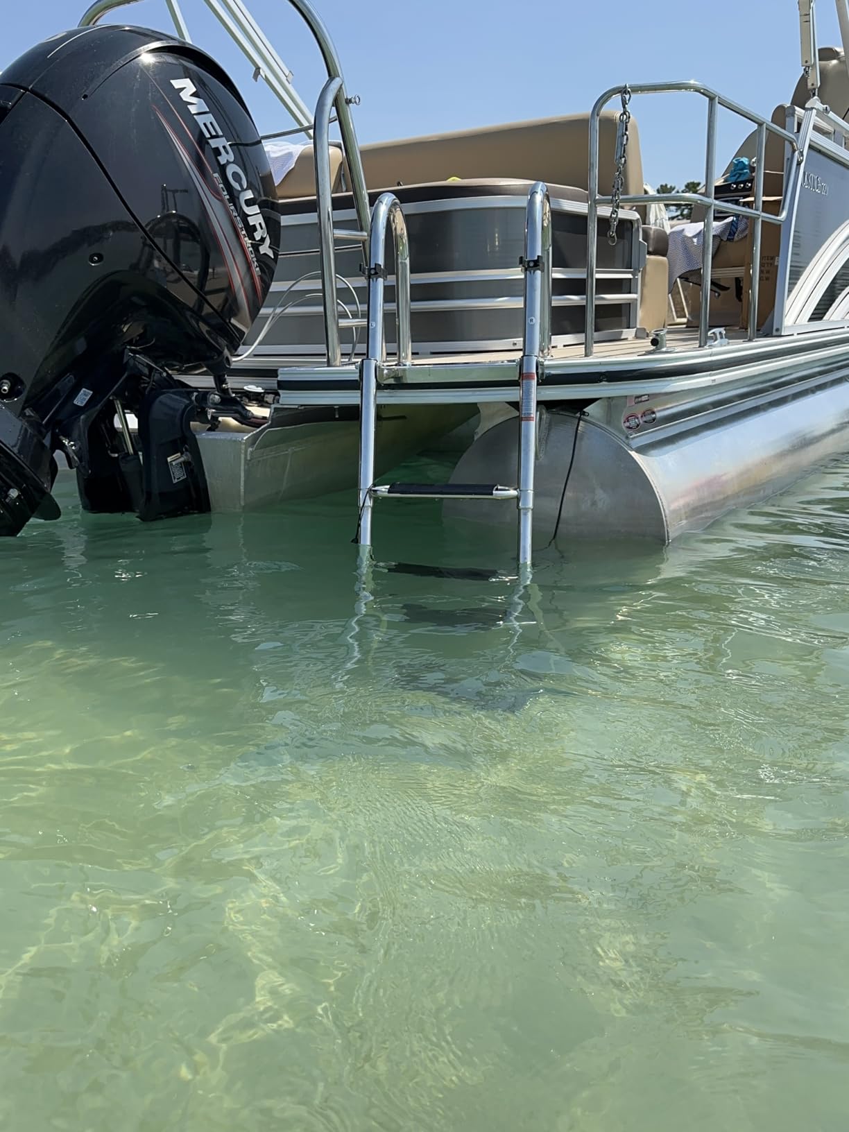 Heavy Duty Pontoon Boat Ladder, 316 Stainless Steel 4 Step Folding Ladder | Telescoping, Rear Entry Inboard, All Welded Reinforce, Wide Steps, Strong Handrails, Inboard Ladder, Dock Swim Deck Ladder customer photo 2