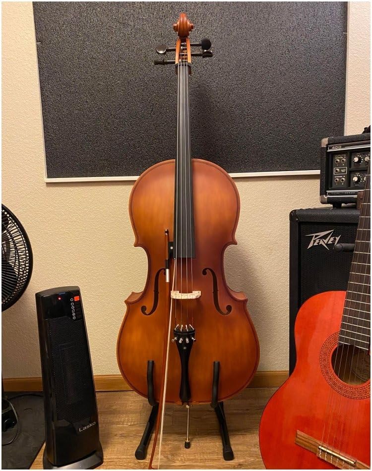 Ktaxon 4/4 Ebony Fitted Cello, Acoustic Cello Full Size cello with 7mm Padding Cello Case, Extra String, Bridge, Bow and Rosin for Beginner Adult (Matte) customer photo 1
