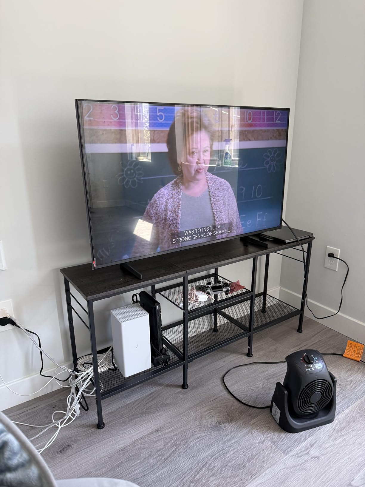 Furologee TV Stand for TVs up to 55 Inch, Entertainment Center with Open Storage Shelves, Media Console Table with Soundbar Shelf for Living Room, Bedroom, Rustic Brown customer photo 5
