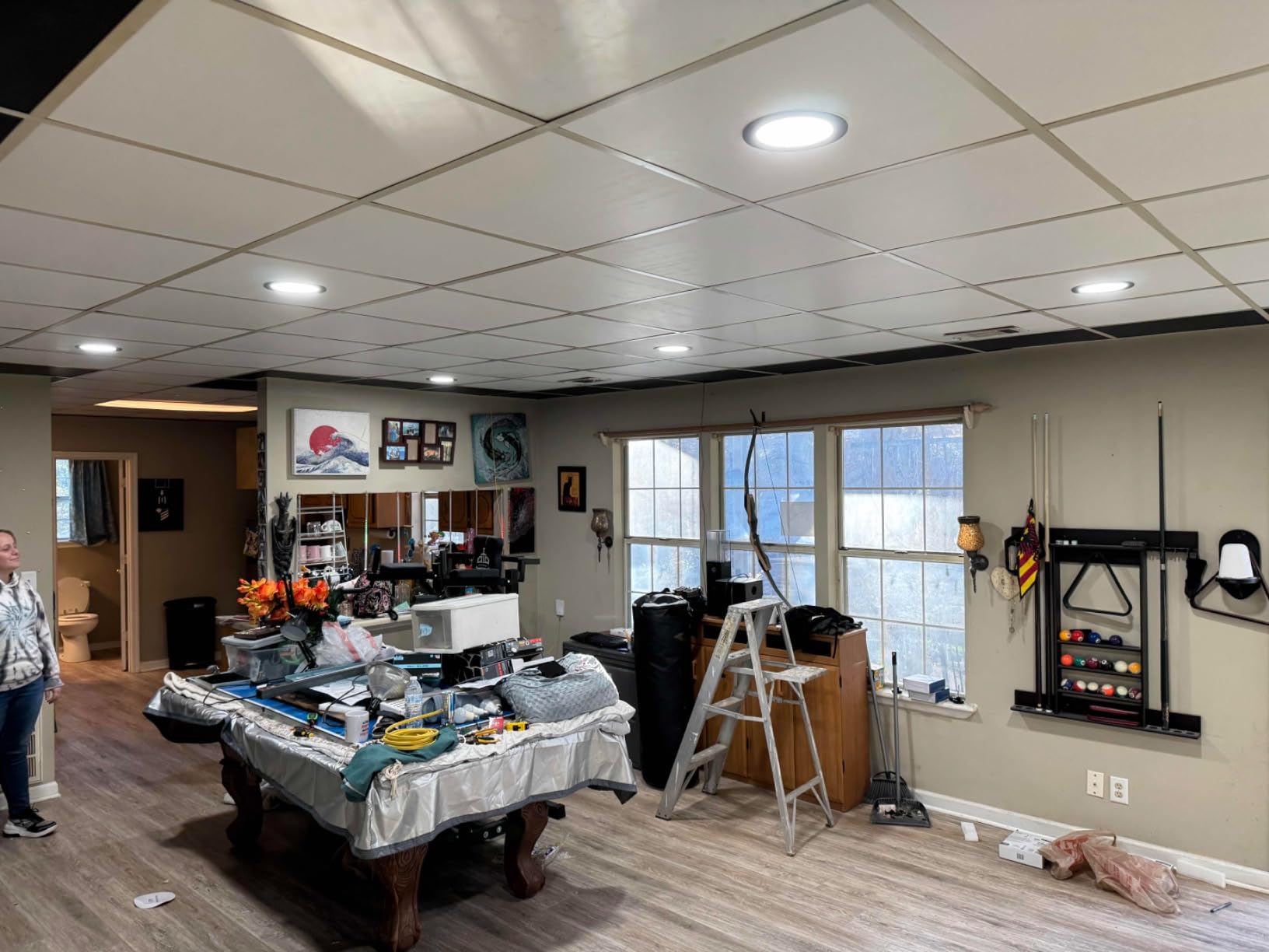 PVC Drop Ceiling Tiles 2ft x 4ft - Waterproof, Fire-Rated, Commercial Grade, Washable & Scratch Resistant, No Sag and Breakage - Easy Drop-in Installation - Case of 10 (80 sq. ft.) customer photo 1