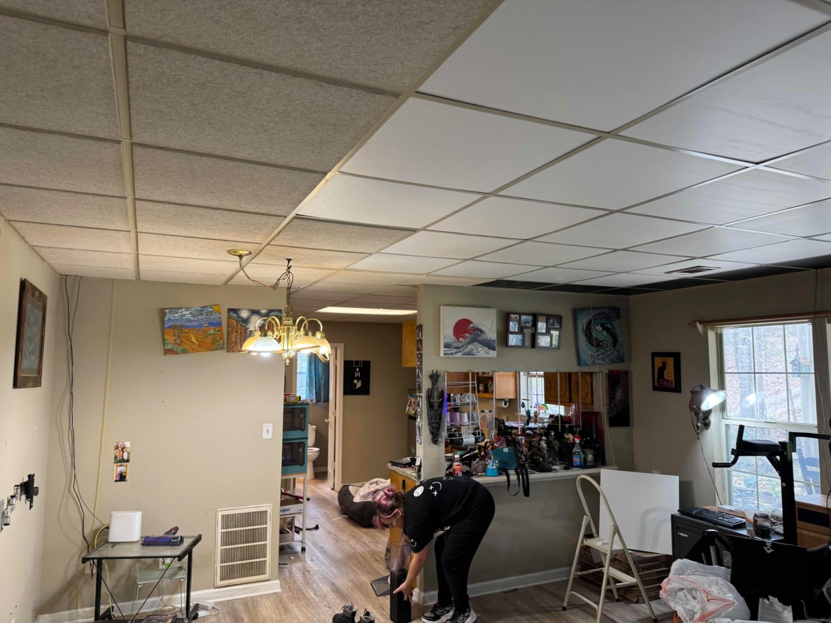 PVC Drop Ceiling Tiles 2ft x 4ft - Waterproof, Fire-Rated, Commercial Grade, Washable & Scratch Resistant, No Sag and Breakage - Easy Drop-in Installation - Case of 10 (80 sq. ft.) customer photo 2