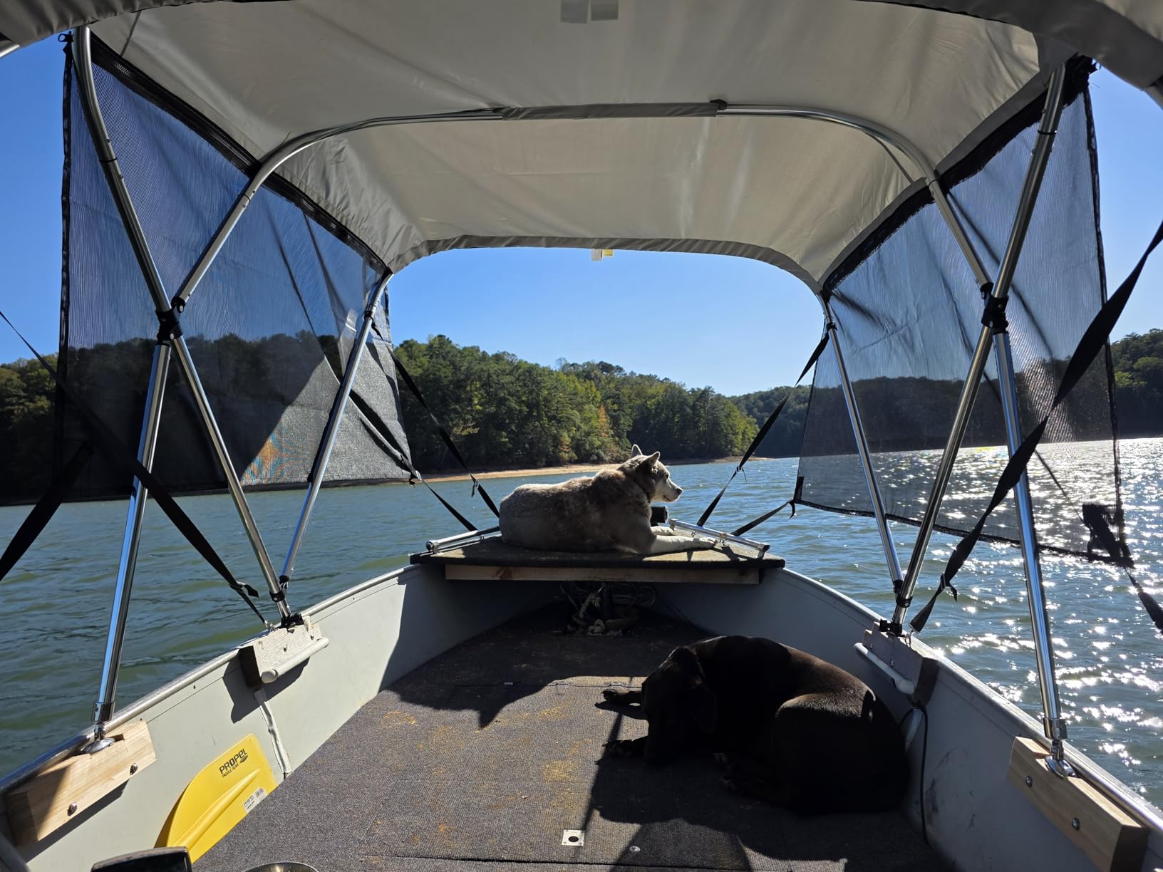 VEVOR 4 Bow Bimini Top Boat Cover, Detachable Mesh Sidewalls, 600D Polyester Canopy with 1