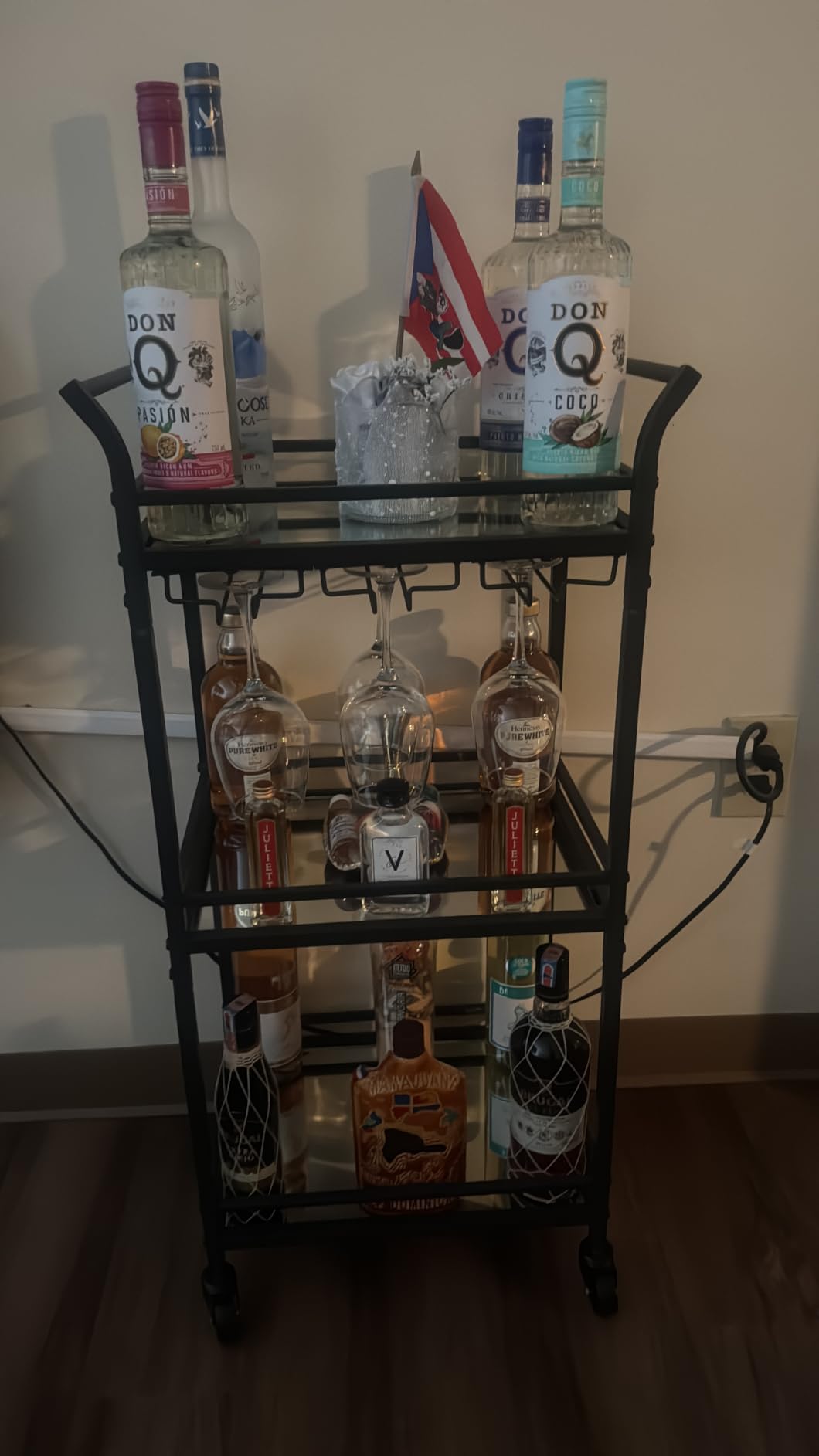 VASAGLE Bar Cart, Home Bar Serving Cart with 3 Tiers, Kitchen Shelf with Wine Rack, Glass Holders, for Small Spaces, Dining Room, Living Room, Pale Gold customer photo 1