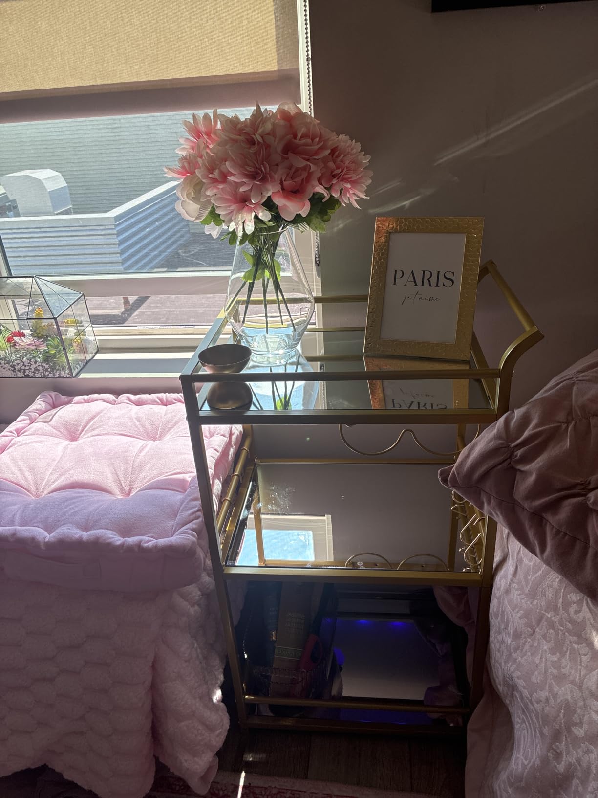 TUTOTAK Bar Cart, Home Bar Serving Cart with 3-Tier Mirrored Shelf, Mobile Kitchen Shelf, Rolling Beverage Cart, Black BC01BK034 customer photo 1