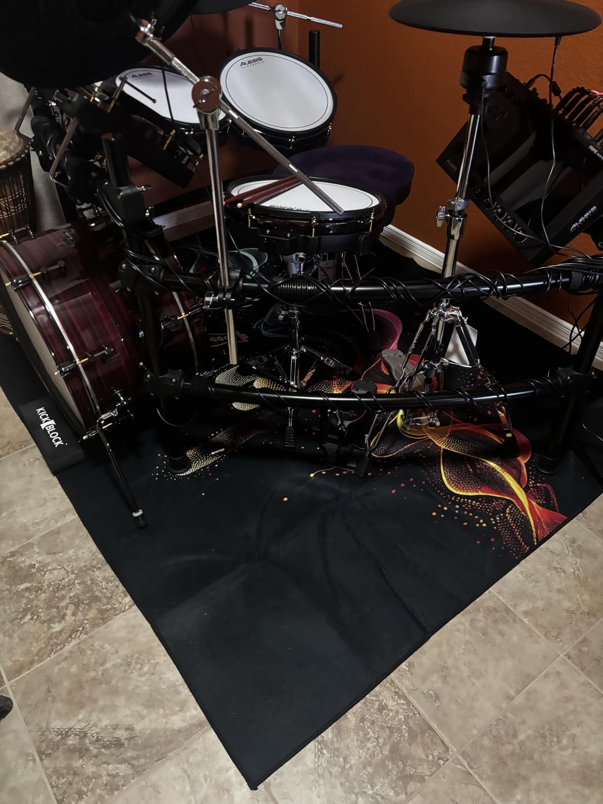 Drum Rug, 6 x 5 Ft Drum Mat with Non-Slip Grip Bottom, Drum Carpet for Noise Reduction, Soundproof Musical Instrument Rug, Professional Drum Accessories for Jazz Drum & Electric Drum Set customer photo 2