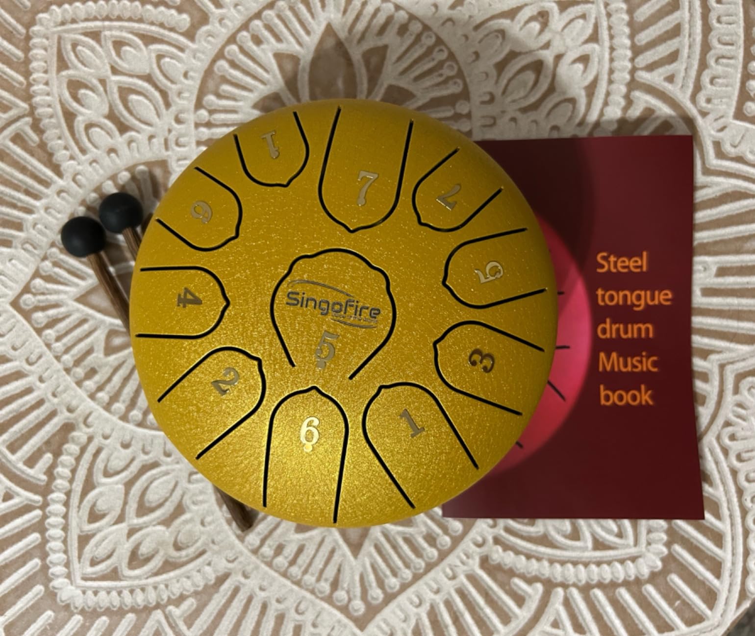 SINGOFIRE 12-Notes Handpan Drum, Handpan Drums for Adults, 22-Inch 440Hz D Minor Kurd, HandPan Instrument with Soft Handpan Bag, 2 Mallets, Handpan Stand and Dust-Free Cloth (Gold) customer photo 2