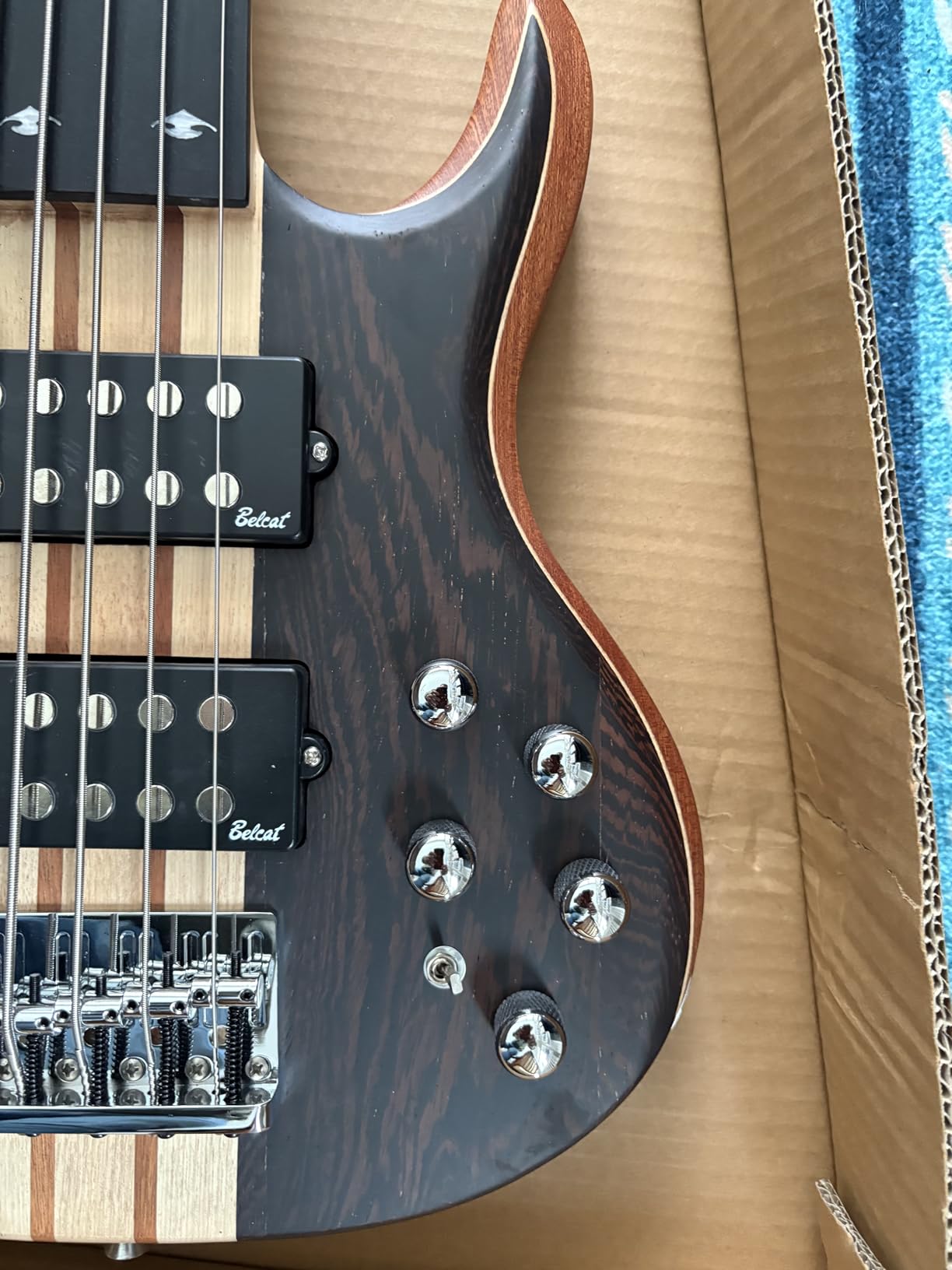 TARIO Fretless 5 String Electric Bass Guitar, Millettia Laurentii Top, Okoume Body, Composite Ebony Fingerboard customer photo 2