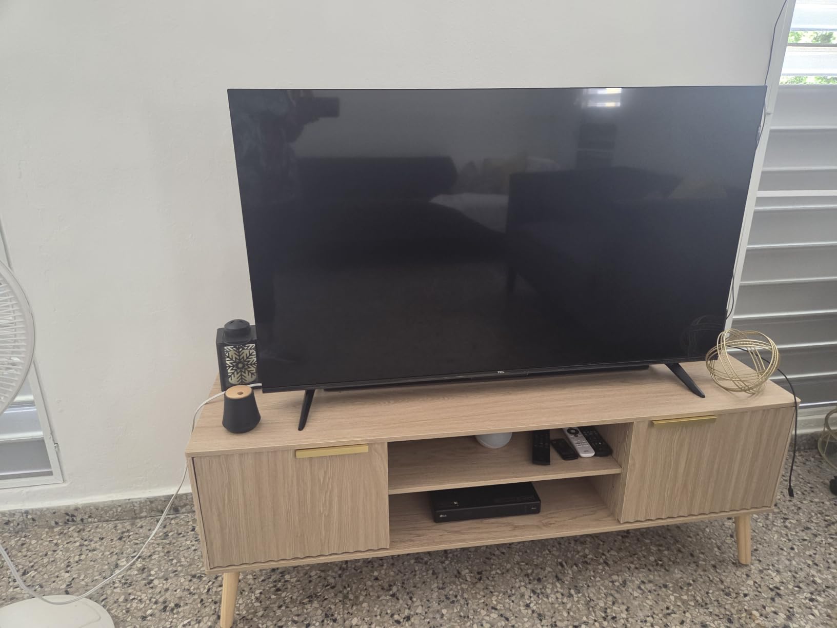 LCRBOL TV Stand for Living Room, Mid Century Modern Entertainment Center for 55/60 inch TVs, TV Console with Fluted Door Cabinets and Open Shelves, for Bedroom, Walnut customer photo 2