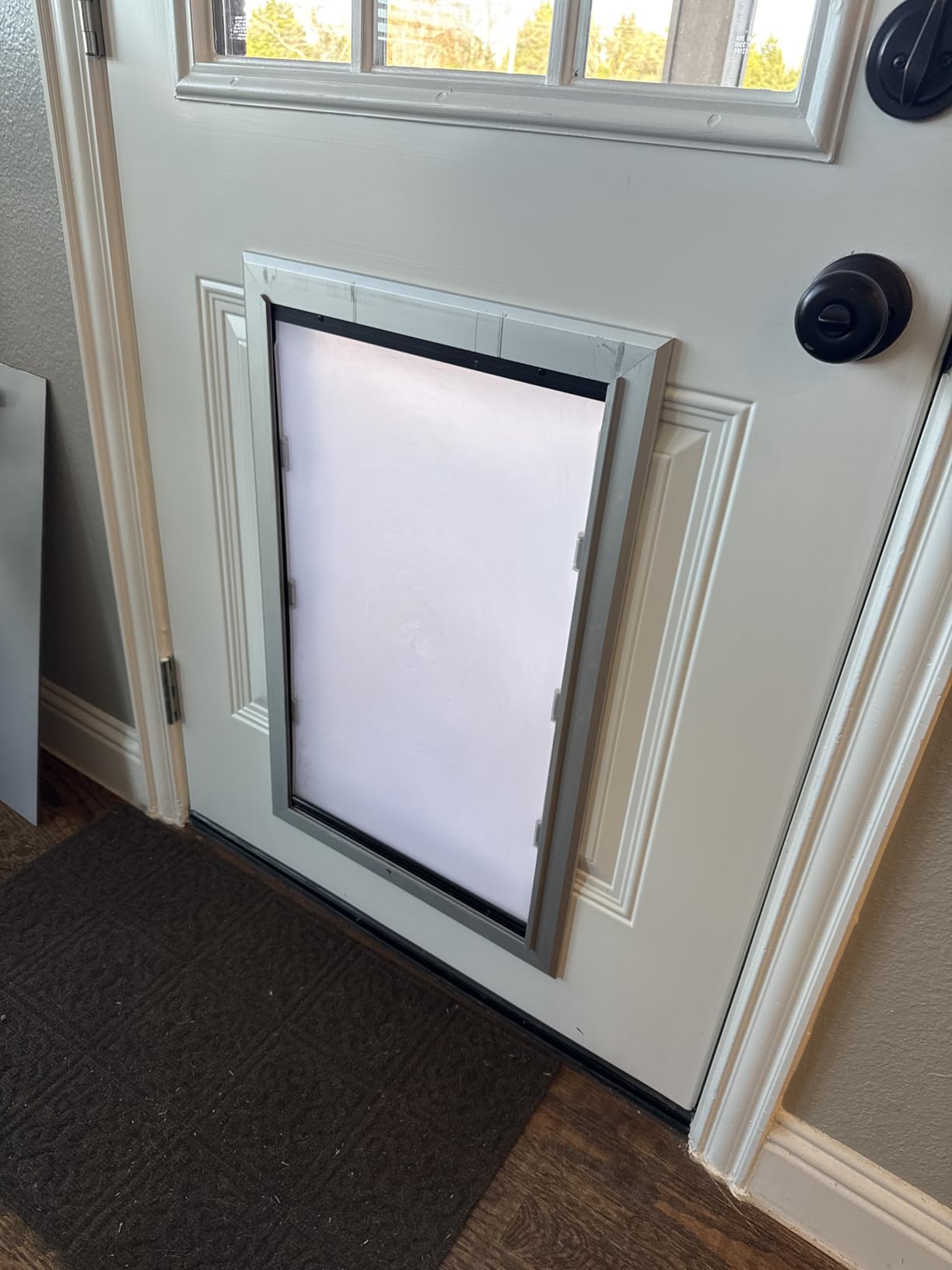 X-Large Aluminum Dog Door for Exterior, Cutout Size 14 1/2''W x 25 1/8''H, Heavy Duty Magnetic Double Flap for Extreme Weather, Energy-Efficient, Easy to Assemble, Lockable Panel Included, Black customer photo 1