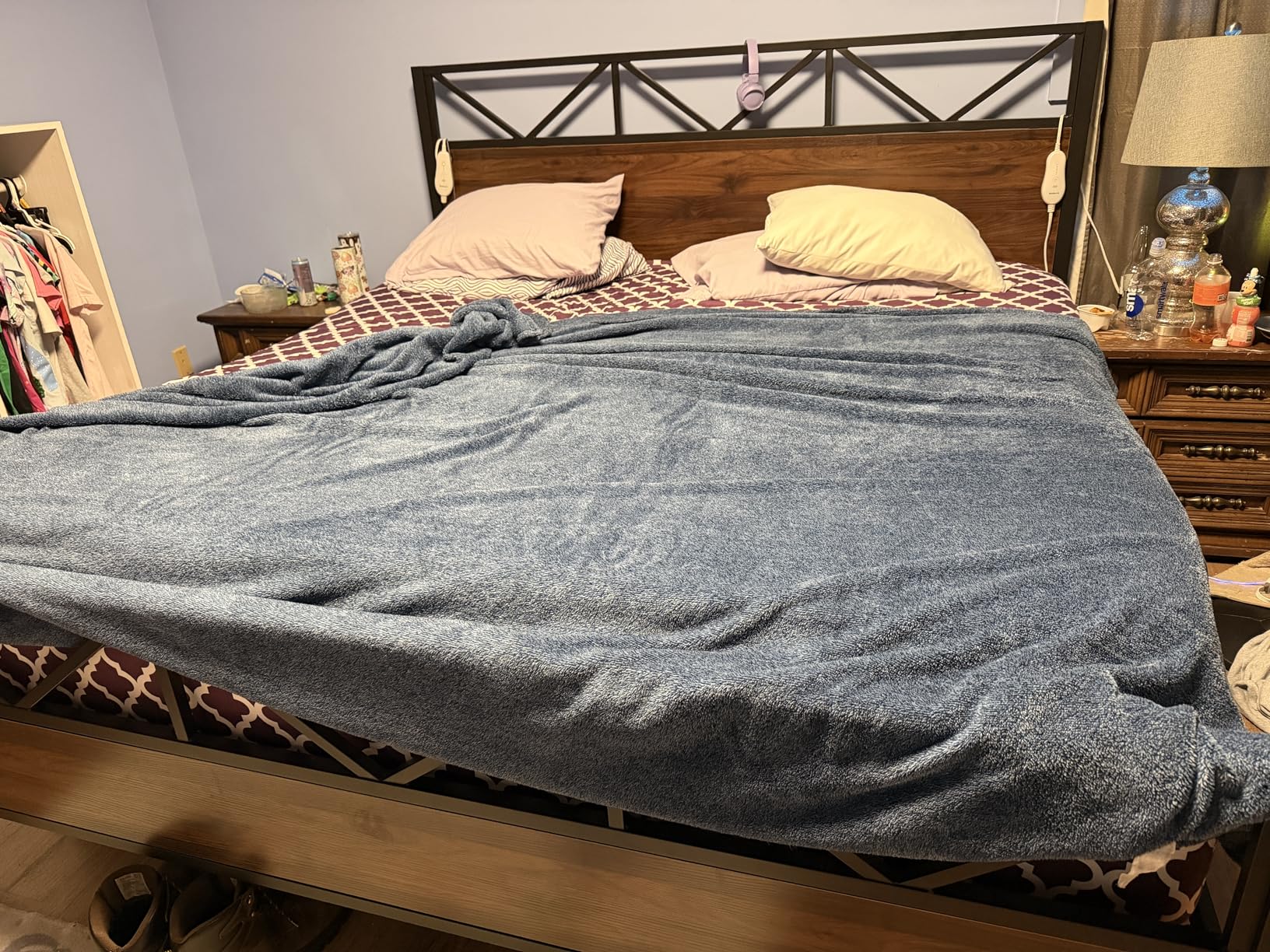 LIKIMIO King Bed Frame, Tall Industrial Headboard 51.2