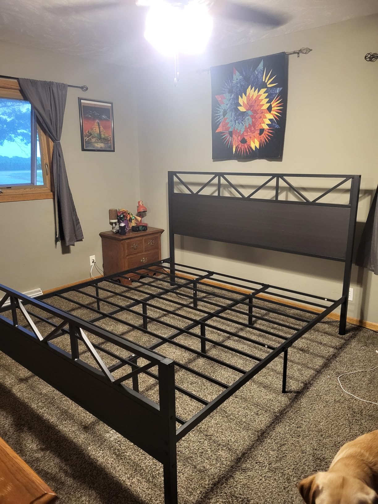 LIKIMIO King Bed Frame, Tall Industrial Headboard 51.2