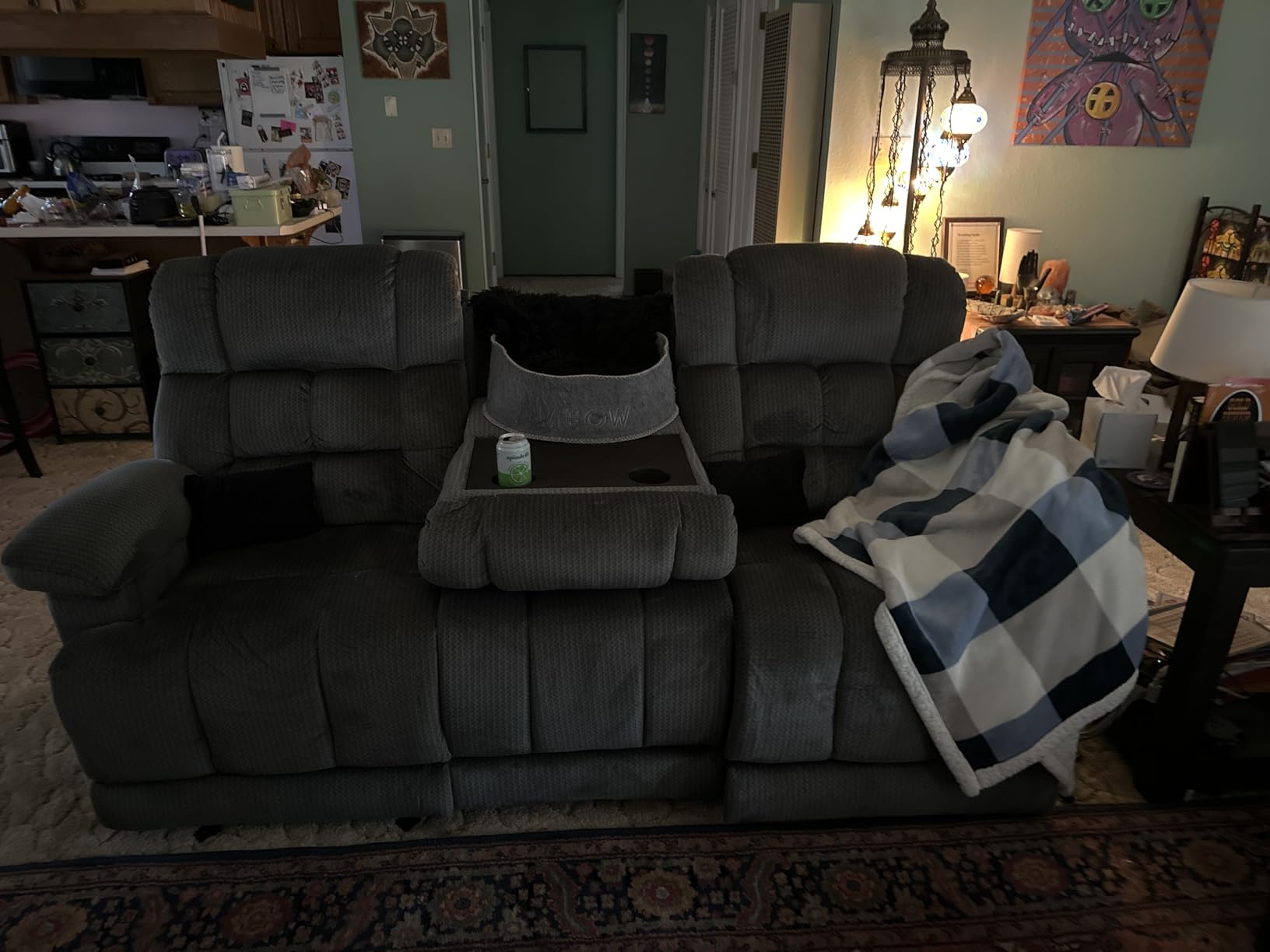 MCombo Zero Gravity Power Recliner Sofa with Drop Down Table, Heat and Vibration Massage, 3 Seater Dual Reclining Couch with USB Ports, Cup Holders for Living Room, Fabric RS6236 (Grey) customer photo 1