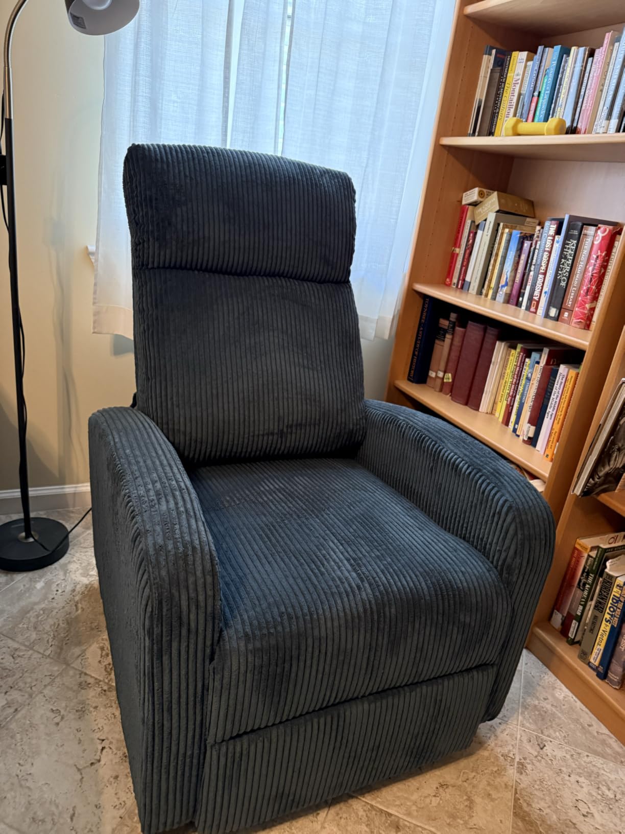 Lexicon Corduroy Pushback Recliner Chair Armchair Push Back Recliner, Solid Wood Frame and Metal Base, Easy Assembly Small Soft Single Sofa Accent Chair for Living Room/Office/Apartment, Light Grey customer photo 1