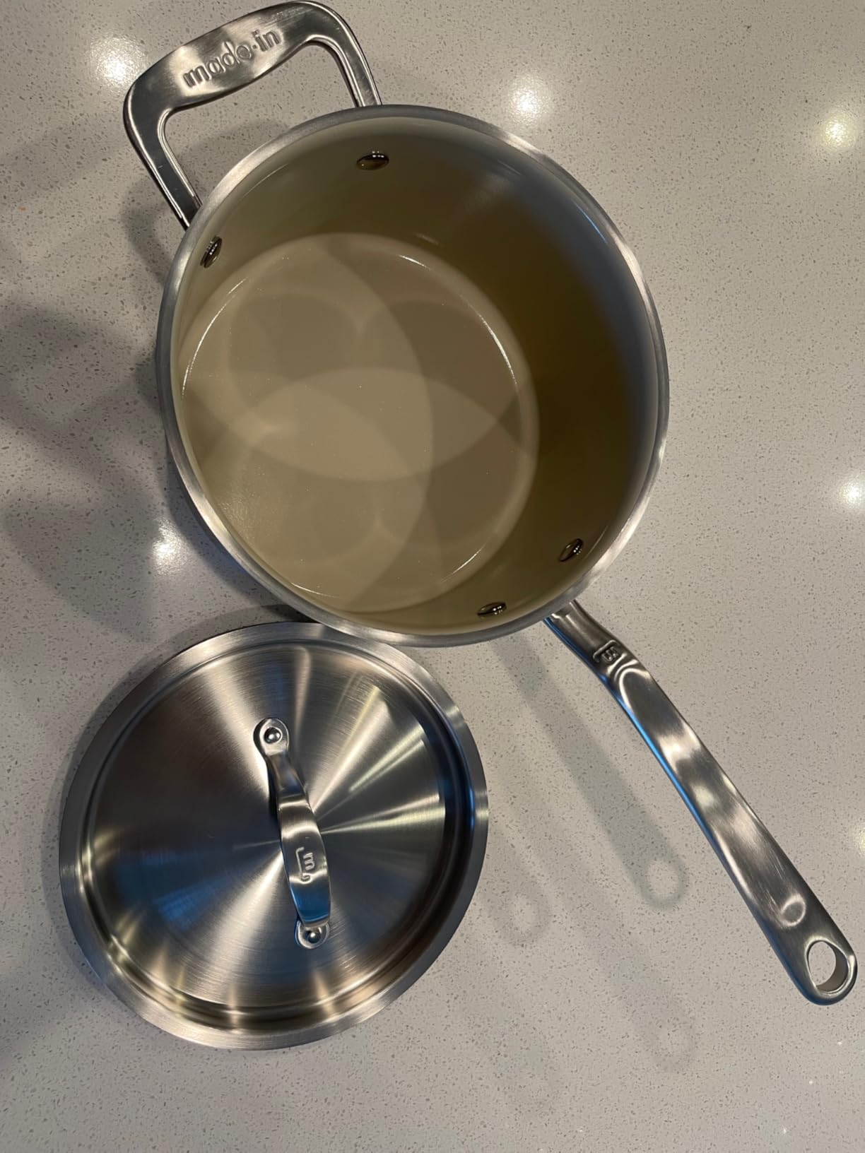 Made In Cookware - 7-Piece CeramiClad Non Stick Pot and Pan Set (Stainless Handle) - 5-Ply Stainless Clad - Professional Cookware - Crafted in Italy - Induction Compatible customer photo 2