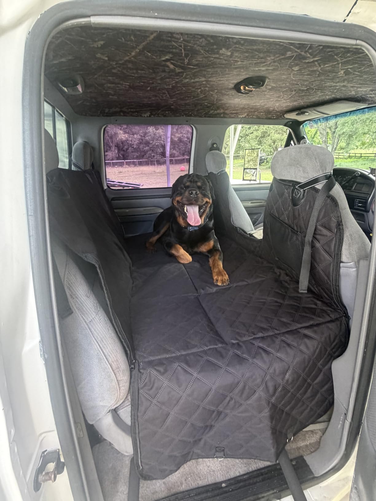 REEVAA Dog Truck Seat Cover for Back Seat, Hard Bottom Dog Hammock for Car, Pet Bed Extender for 2-4 Large Dogs, Waterproof Seat Protector, Universal XL Size Fits for Crew Cab Truck/SUV, Black customer photo 1