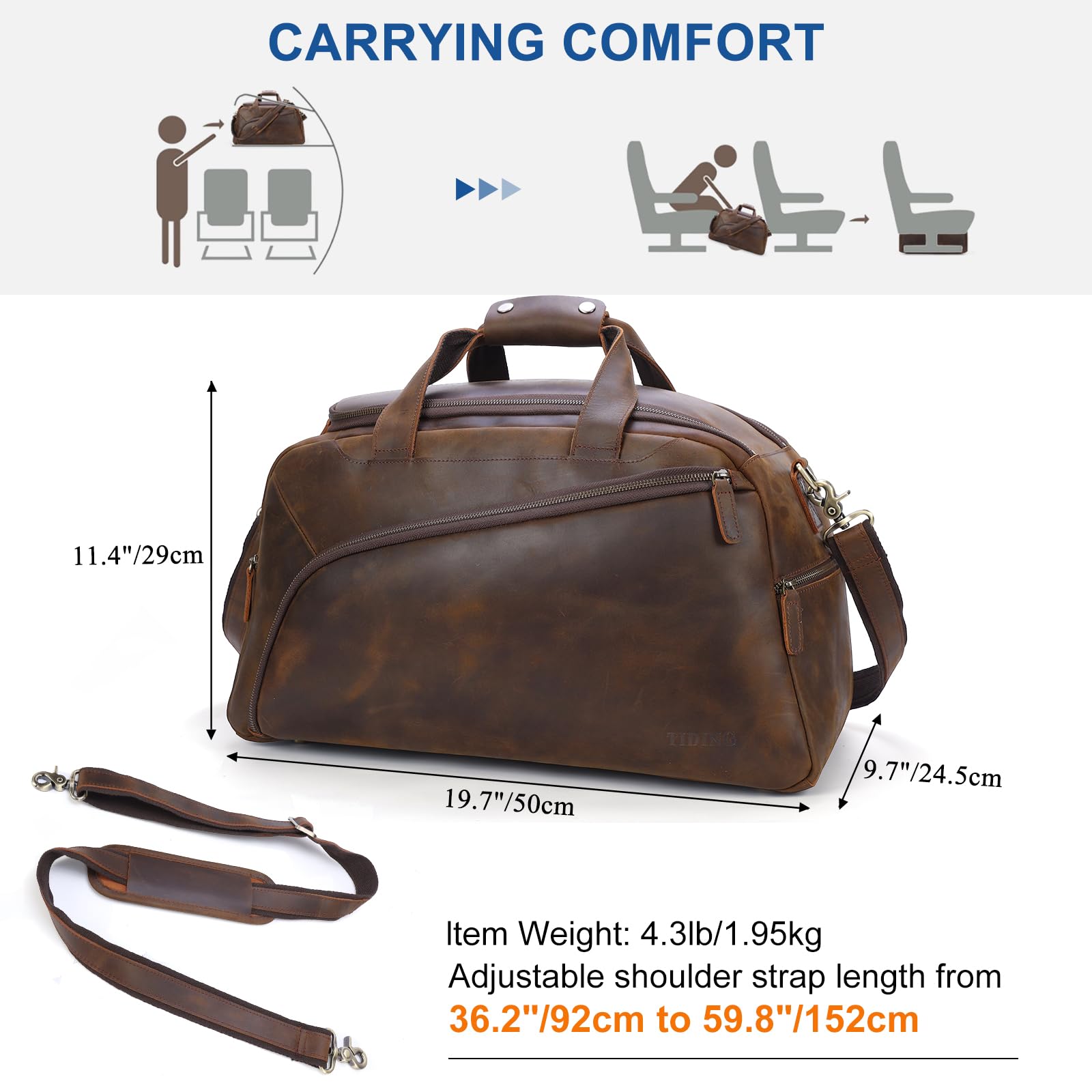 Full Grain Leather Duffle Bag for Men - 20 Inch TSA Approved Carry On Weekender Overnight Travel Duffel Bags customer photo 2