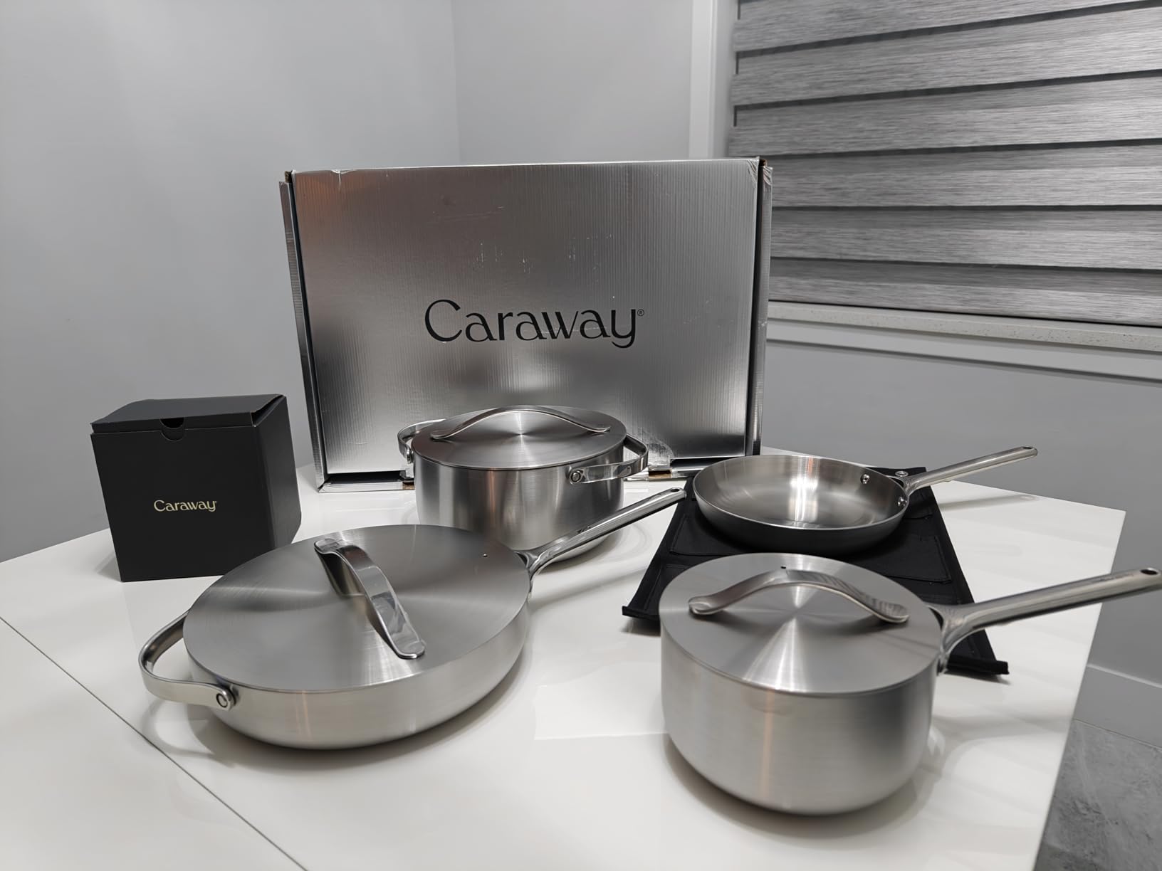 Caraway Stainless Steel Deluxe Cookware Set (16 Piece) - 5-Ply Stainless Steel Pots, Frying Pans, Lids and Kitchen Storage - Non Toxic, PTFE & PFOA Free customer photo 1