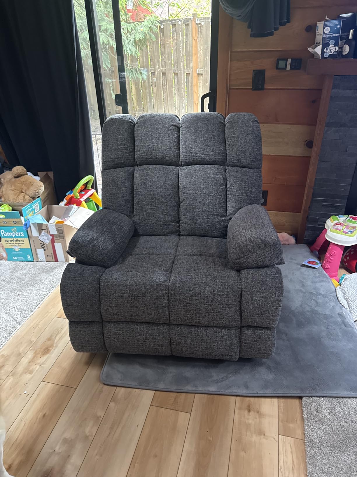 Eiayeebil Oversized Recliner Chair, 360° Swivel Rocker Recliner for Big Man, Extra Wide Manual Recliner, Overstuffed Soft Rocking Sofa Chair for Living Room (Grey) customer photo 2
